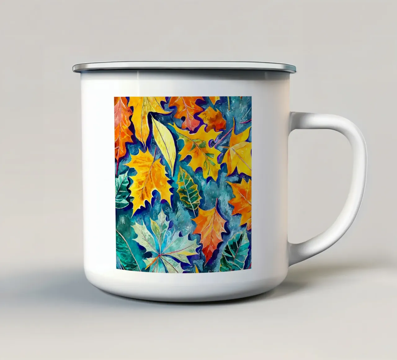 Torbellino de otoño taza de esmalte de Botanical Pattern House
