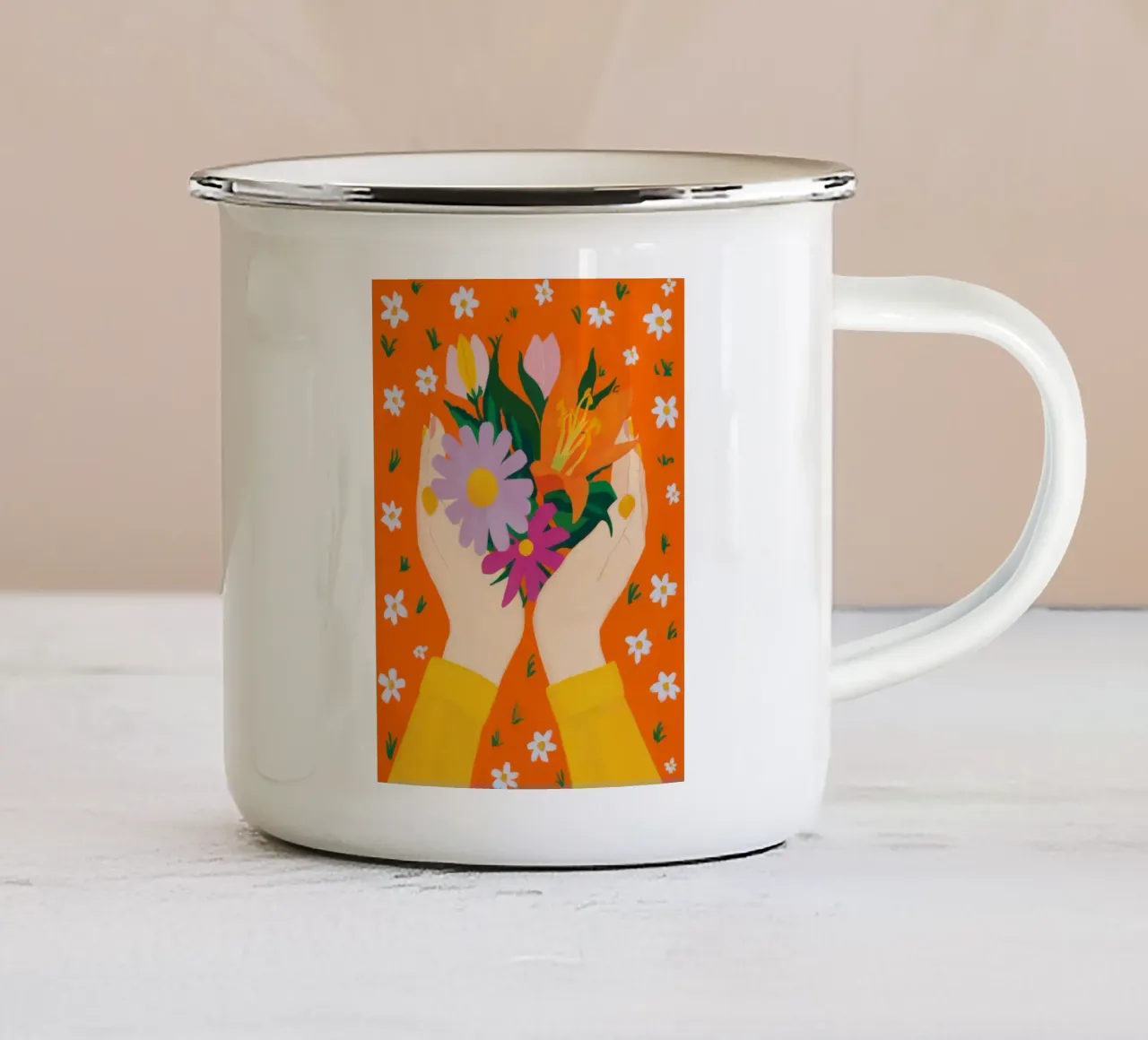 Mani dell'amore floreale tazza in smalto da Petal Canvas