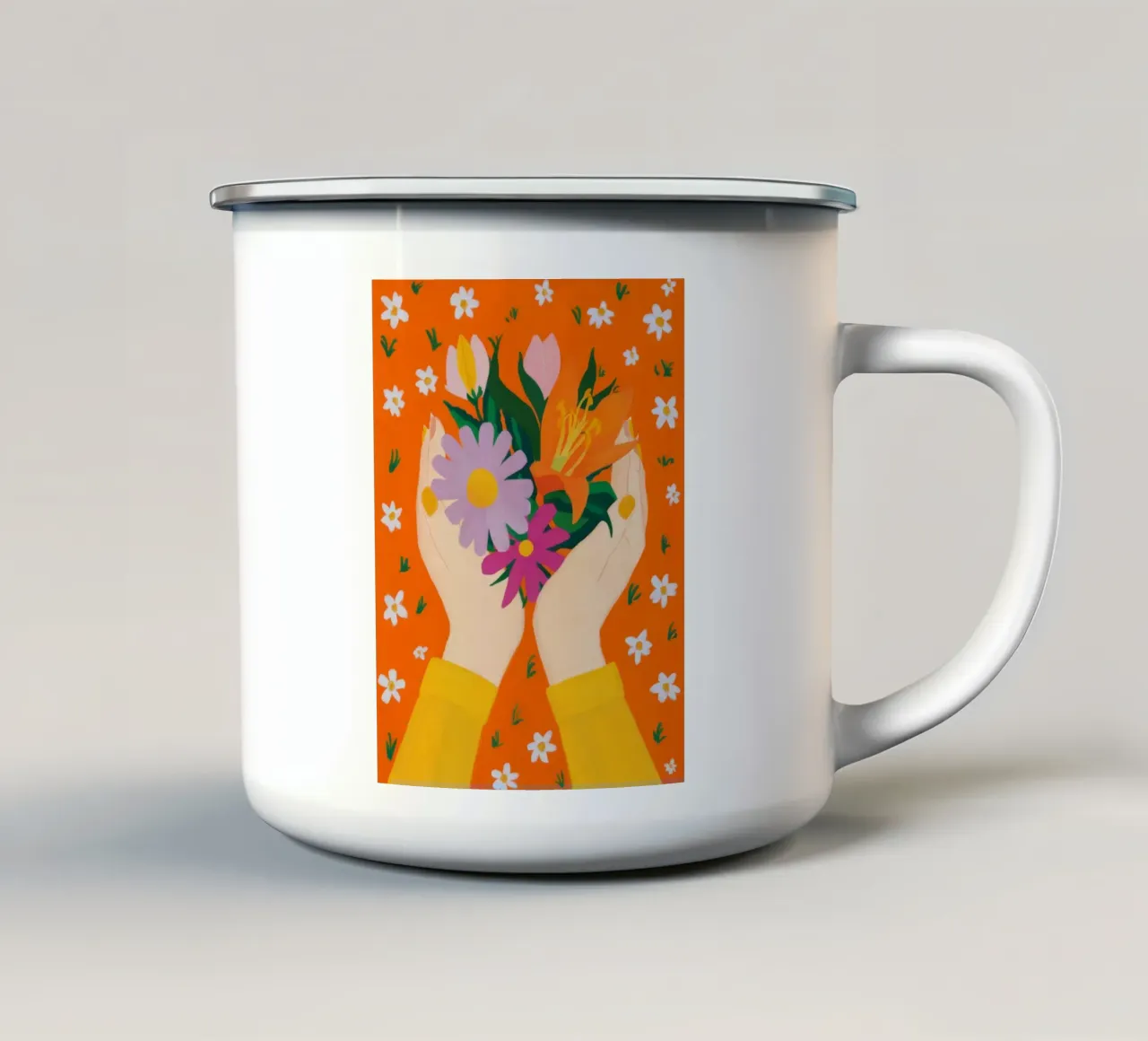 Mani dell'amore floreale tazza in smalto da Petal Canvas