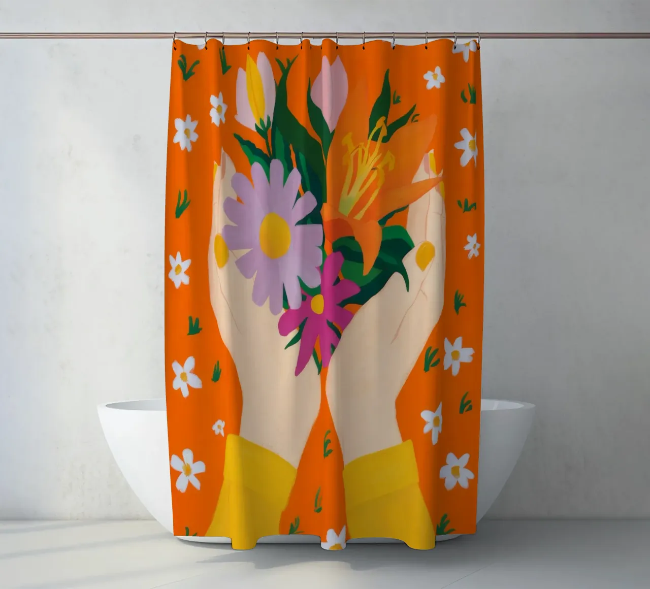 Hands of Floral Love shower curtain by Petal Canvas