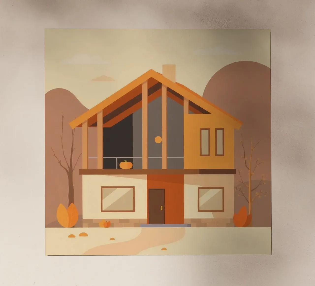 Casa moderna arancione e beige con balcone pellicola backlit da DesignDoodle