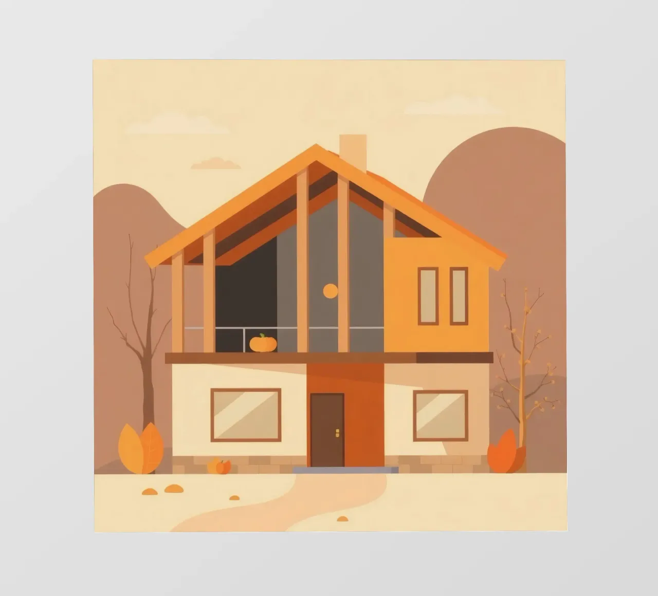 Casa moderna arancione e beige con balcone pellicola backlit da DesignDoodle