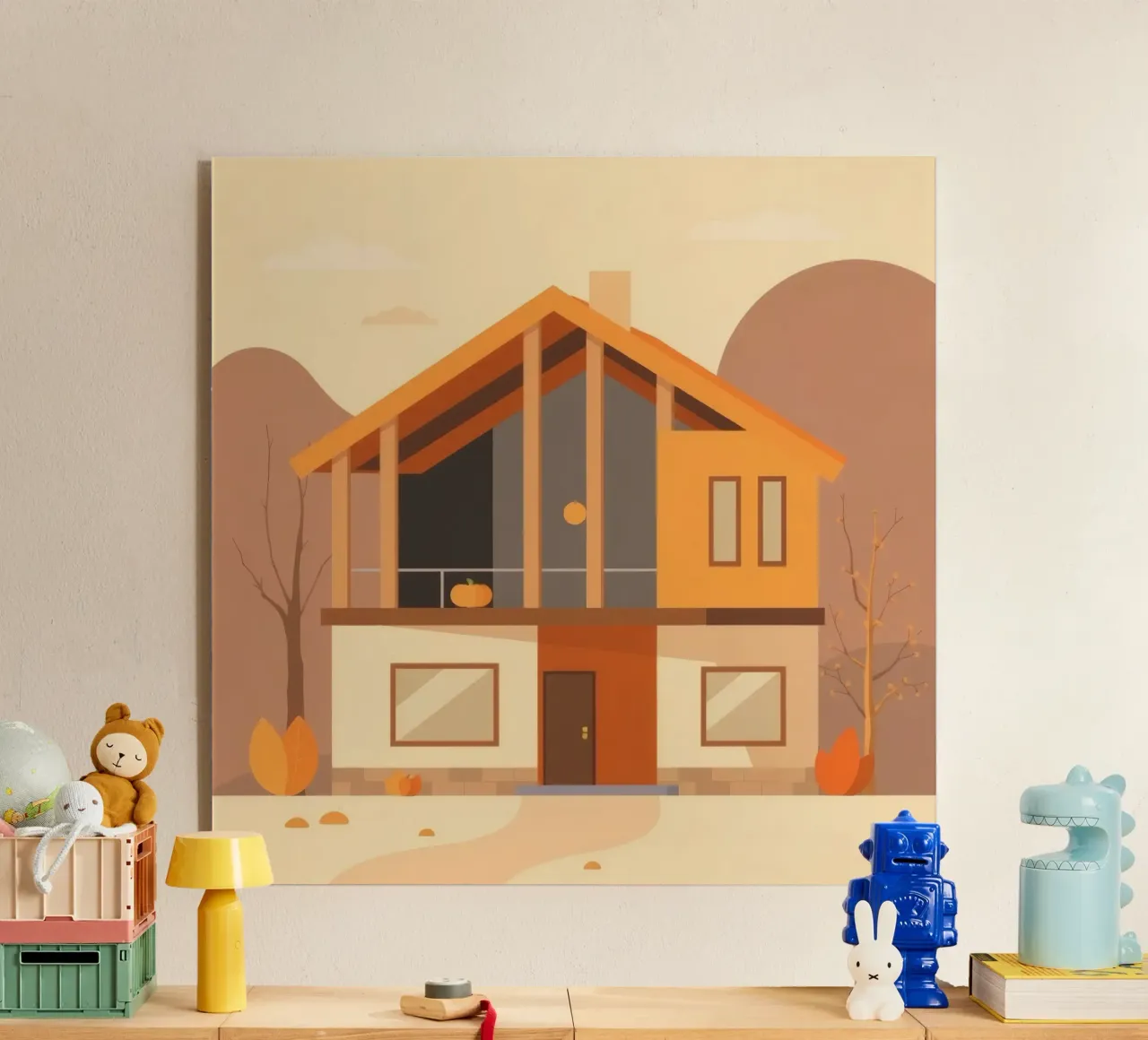 Orange and beige modern house with a balcony acrylic glass by DesignDoodle
