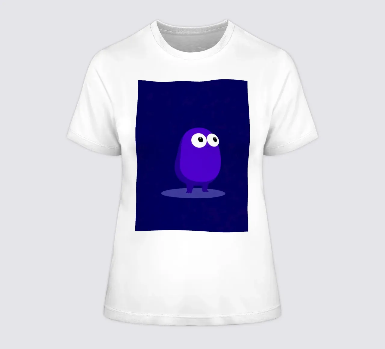 Cute purple animated character standing women's fitted t-shirt by DesignDoodle