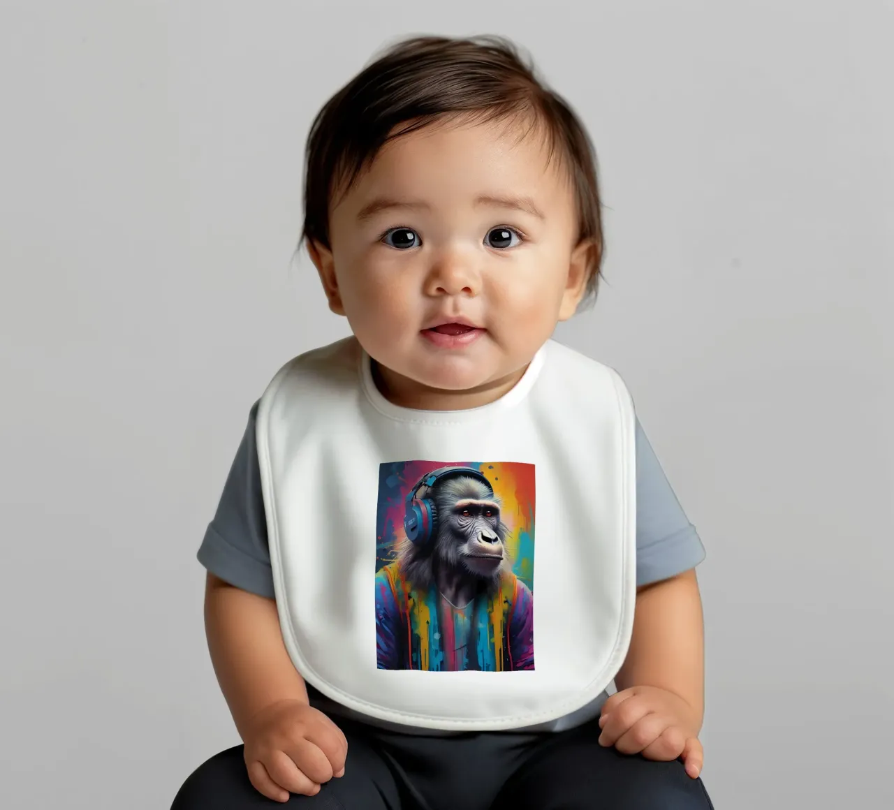 Baboon meloman baby bib by MakArena