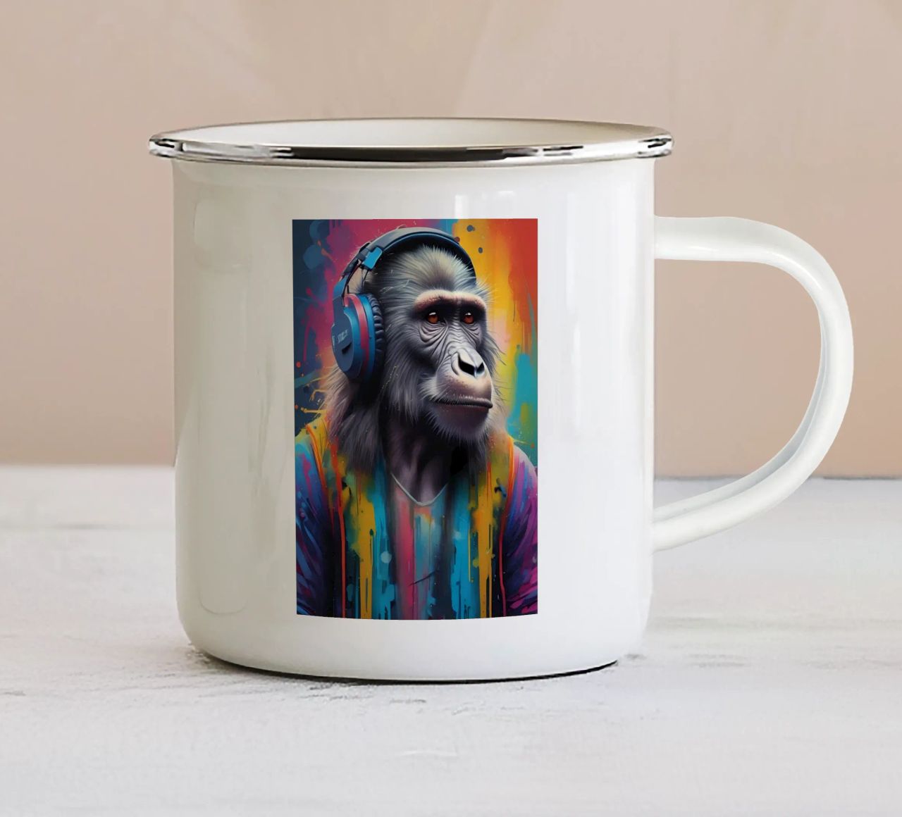Babbuino melomane tazza in smalto da MakArena