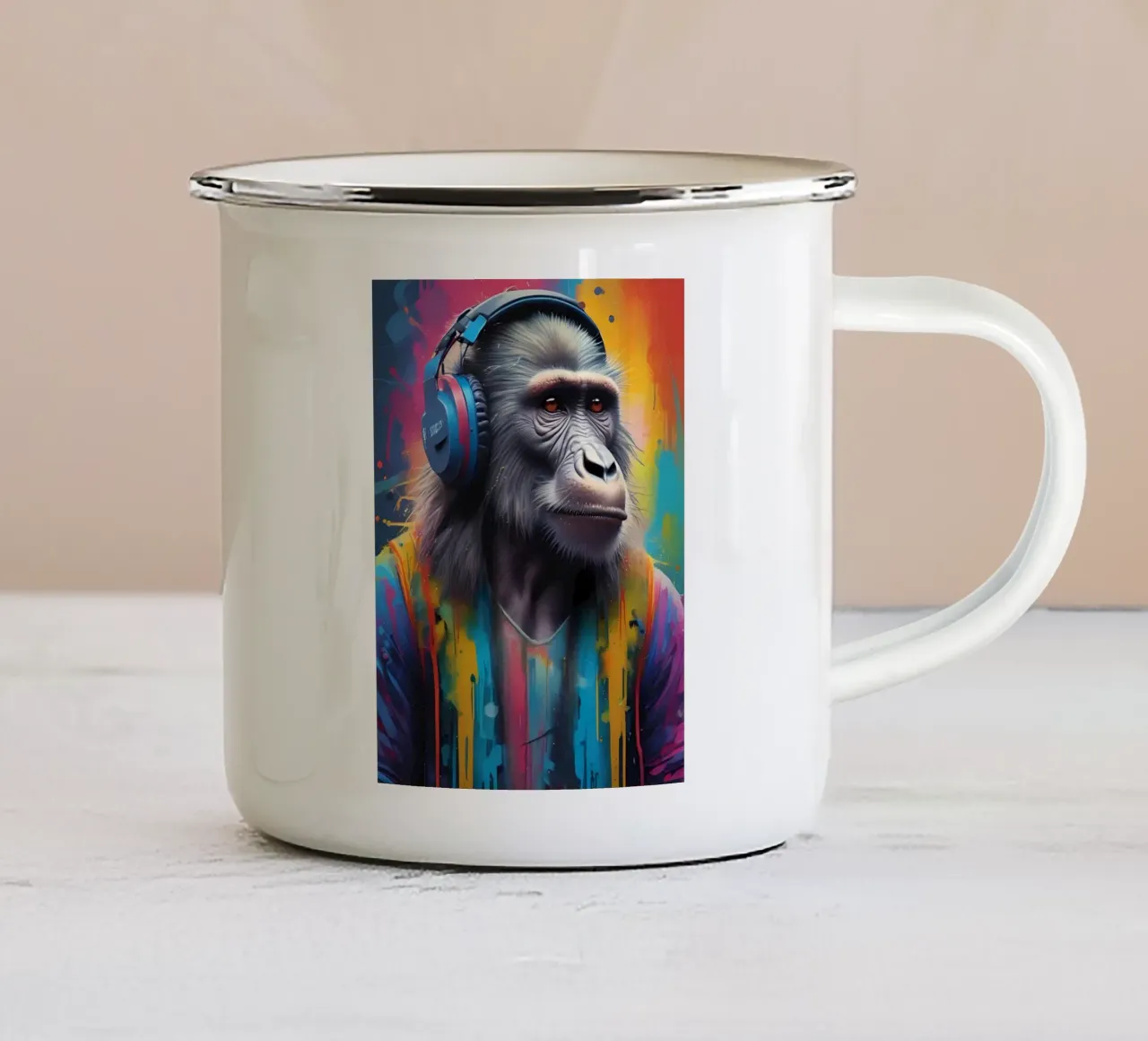 Pavian meloman Emaille Tasse von MakArena