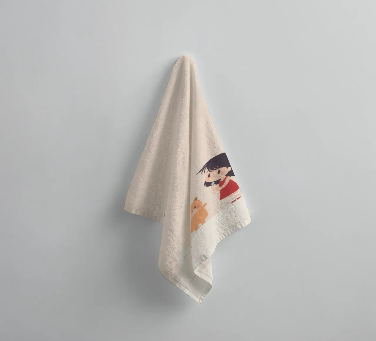 Children enjoy playtime with animals in a whimsical landscap towel by DesignDoodle