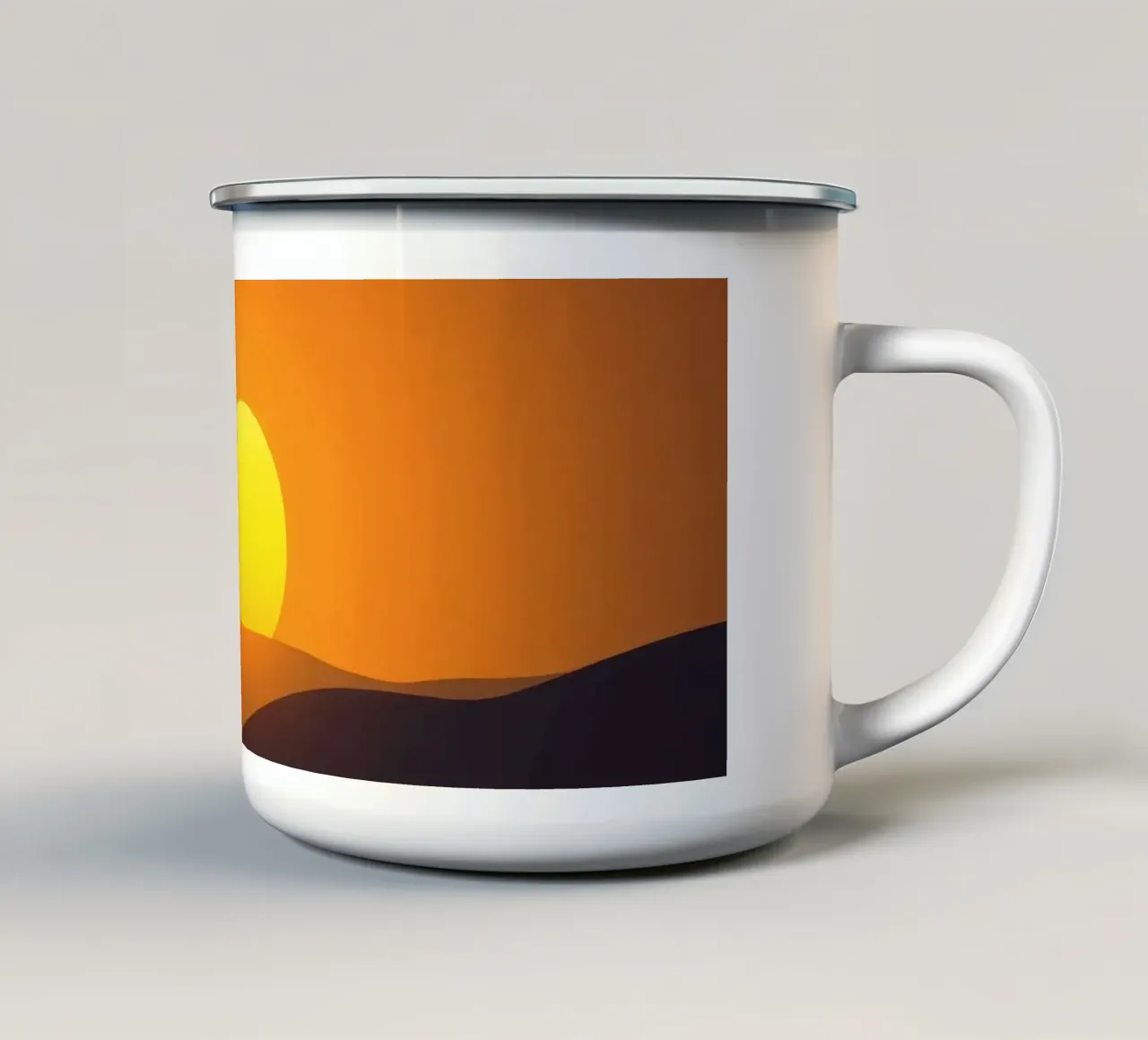 Tramonto su dolci colline con un drammatico cielo arancione tazza in smalto da DesignDoodle