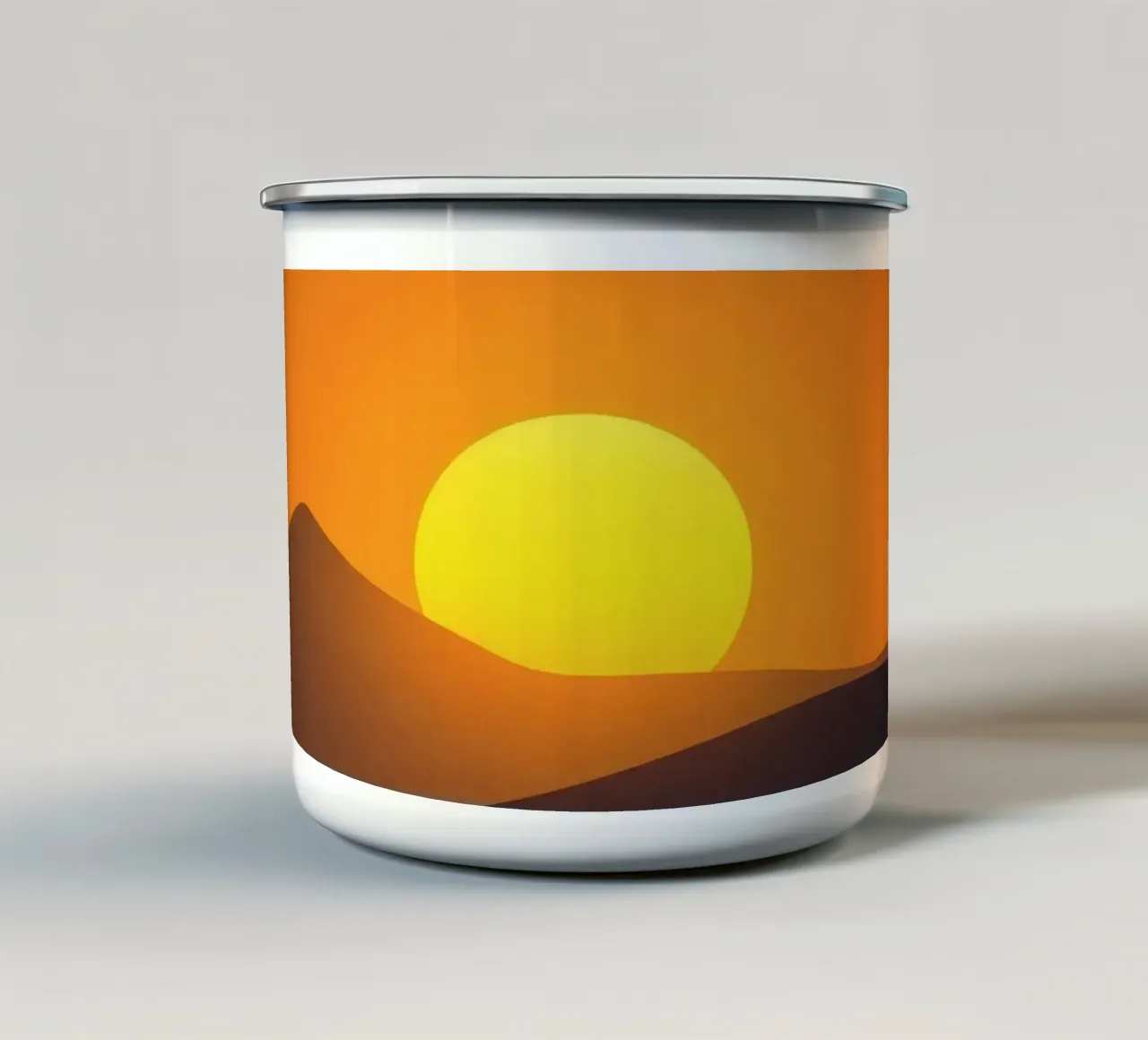 Tramonto su dolci colline con un drammatico cielo arancione tazza in smalto da DesignDoodle