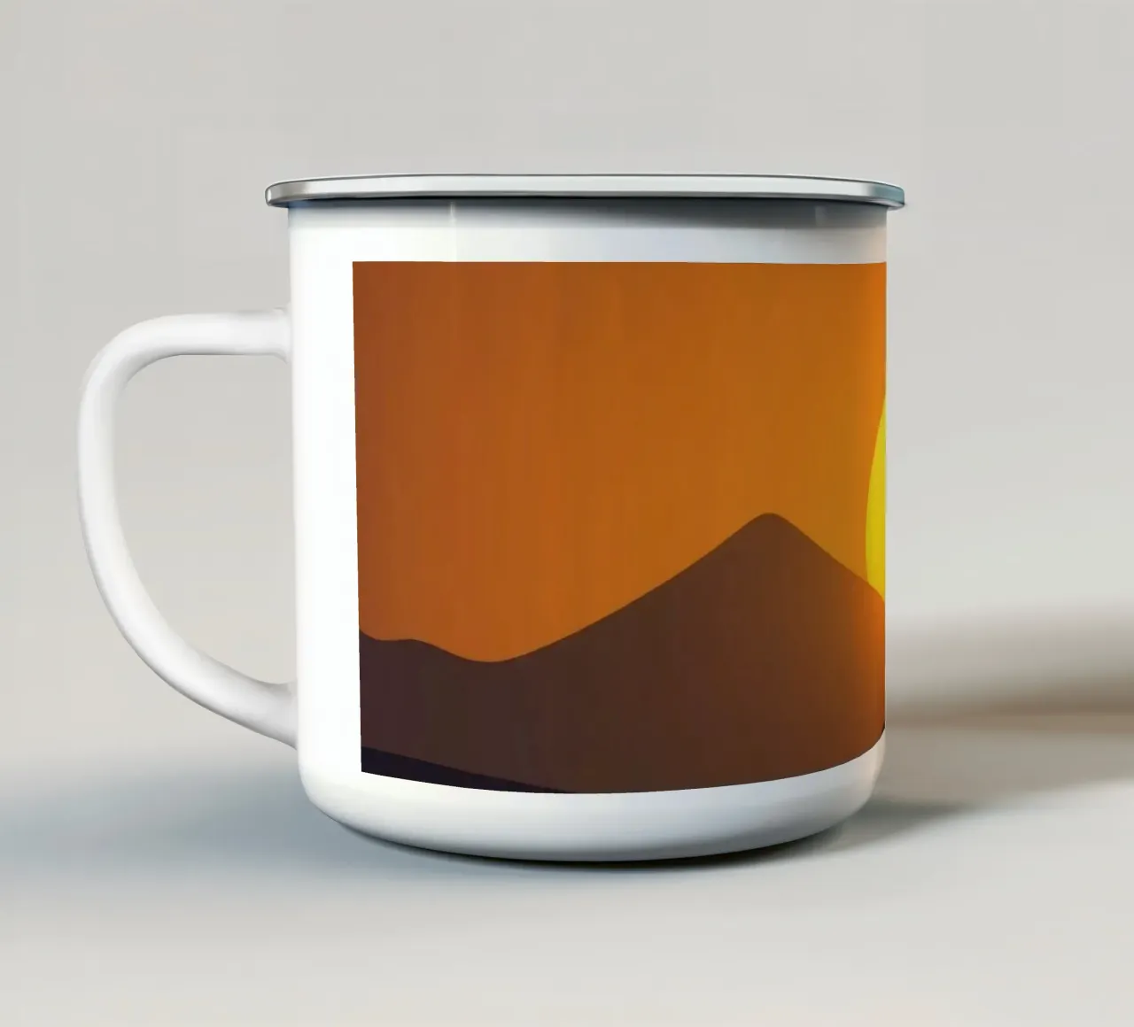 Tramonto su dolci colline con un drammatico cielo arancione tazza in smalto da DesignDoodle