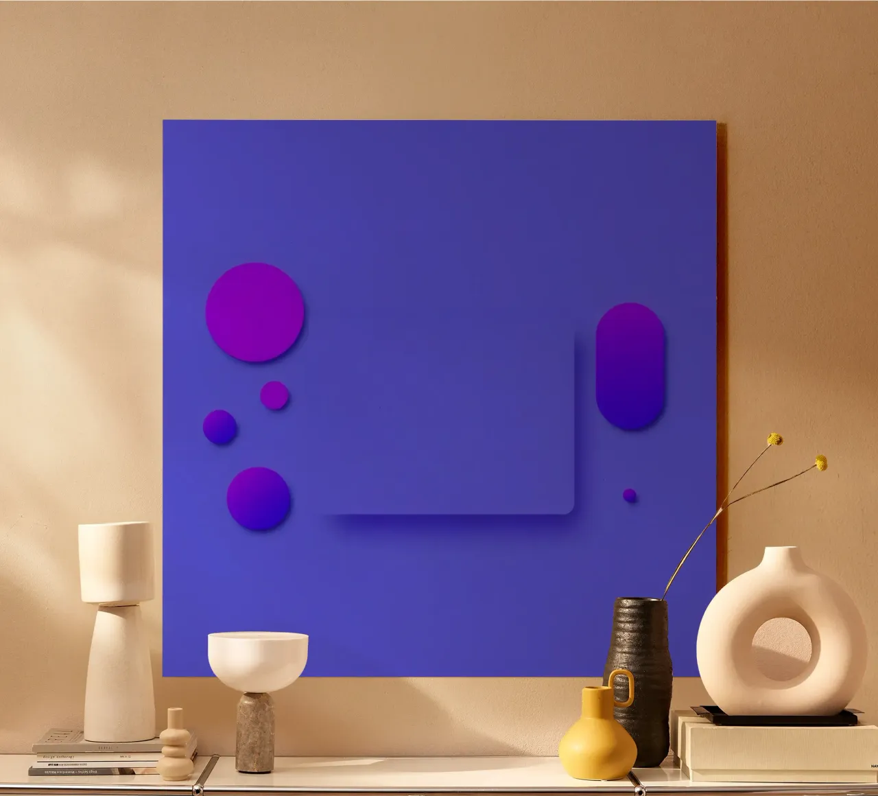 abstract shapes on blue background visually striking design alu-dibond by DesignDoodle