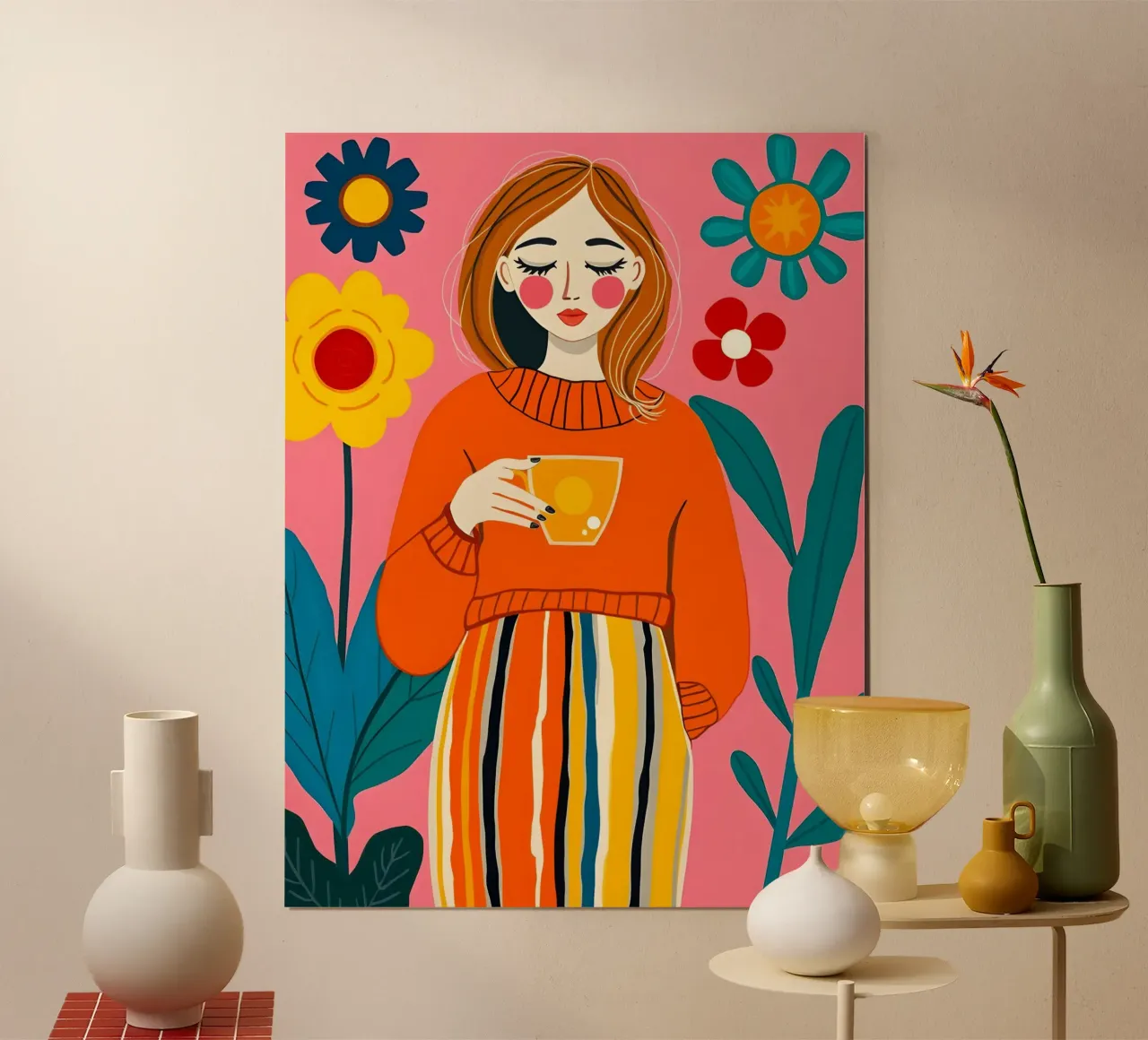 RITRATTO DI DONNA CALMA IN GIARDINO poster con telaio in plastica da ARTOMATIC