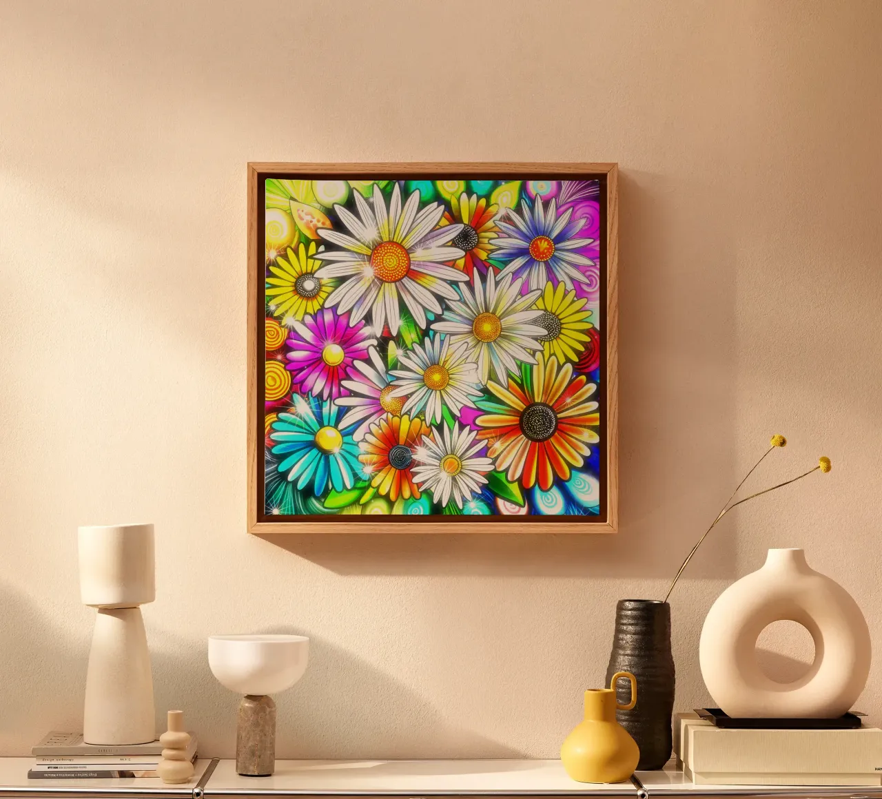 Daisy Disco Bloom tela con Cornice a cassetta da Botanical Pattern House