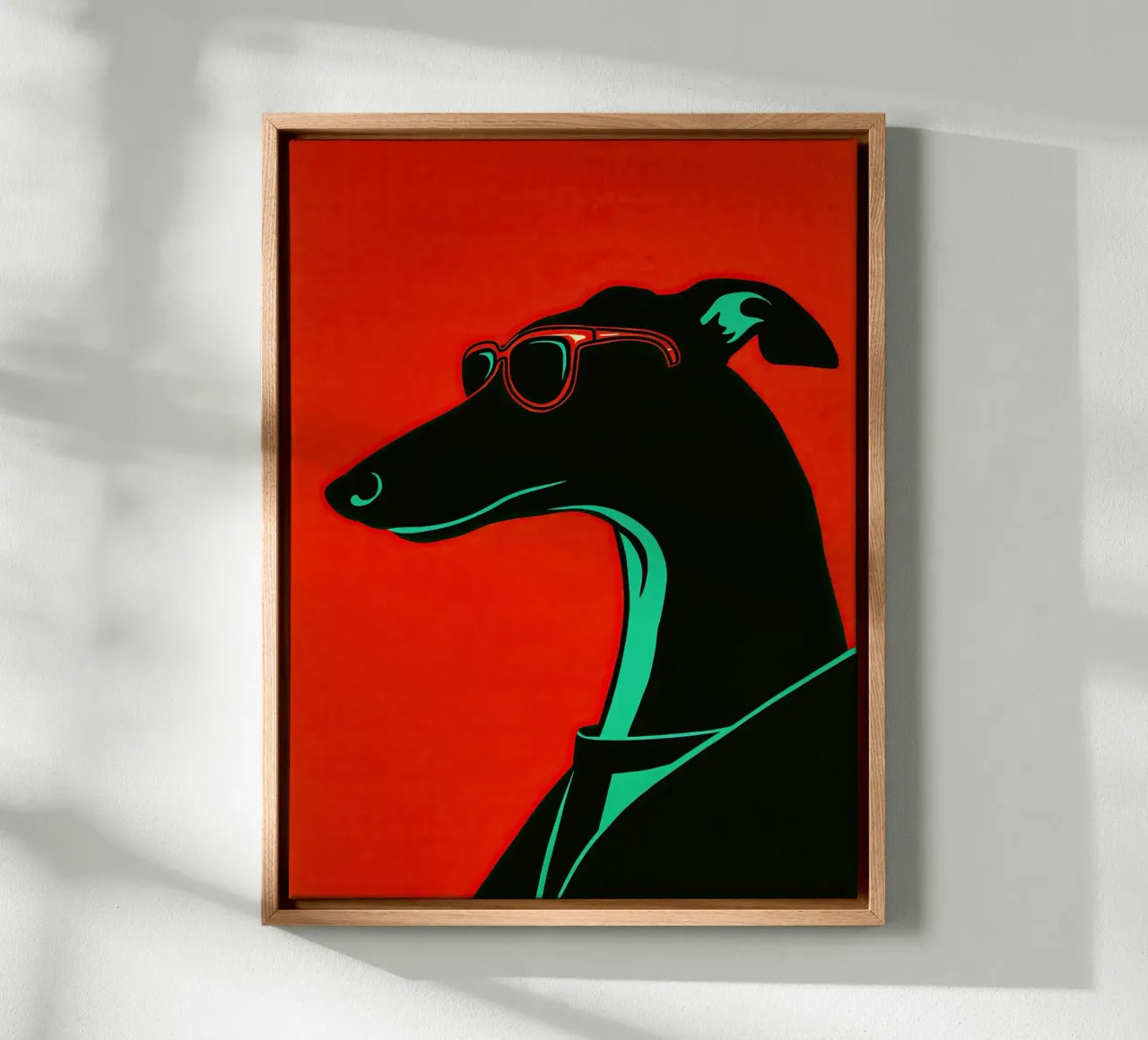 Greyhound with red sunglasses | Pop Art Illustration canvas with Floater frame by Autofocus