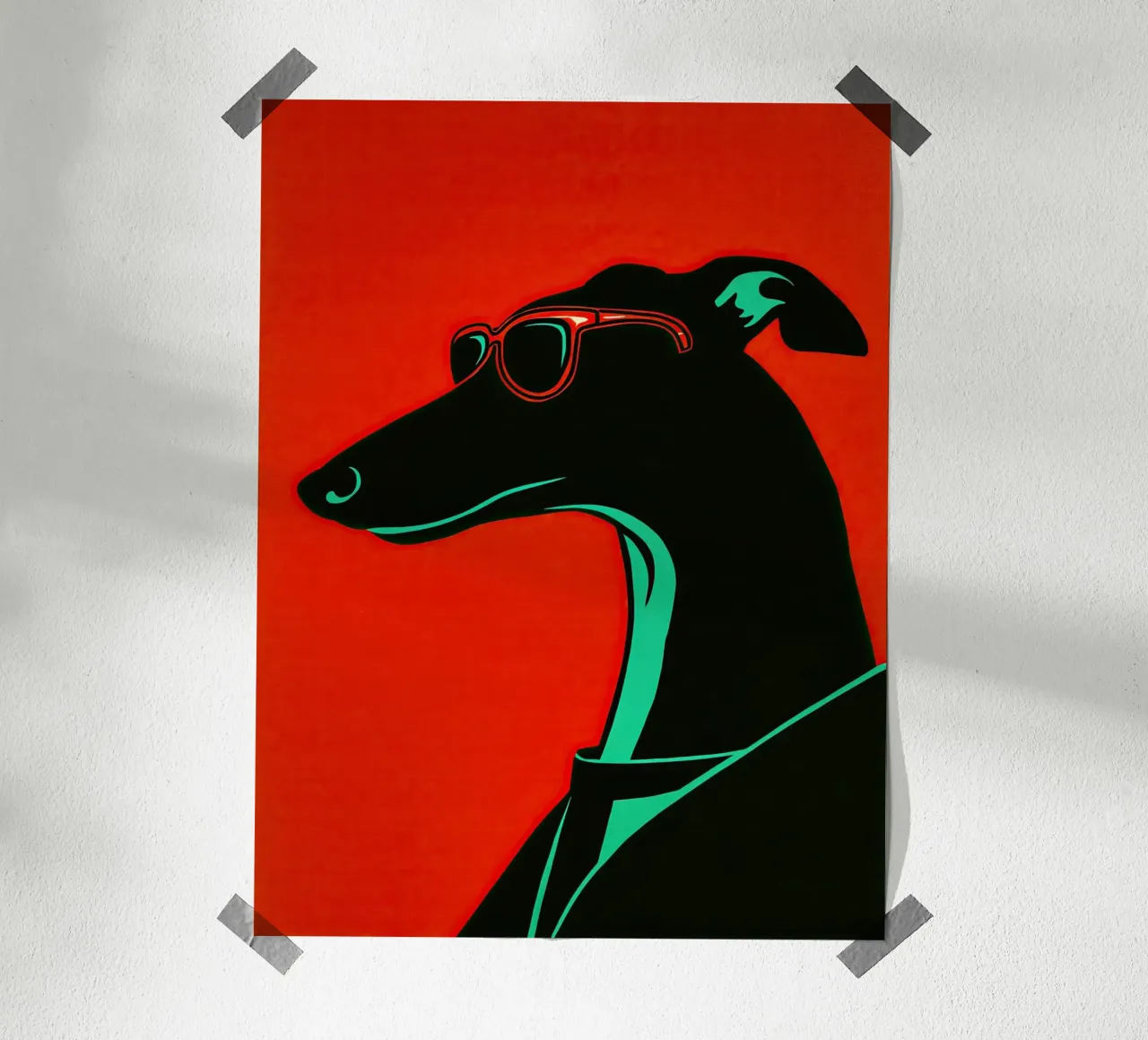 Galgo con gafas de sol rojas | Ilustración Pop Art poster de Autofocus