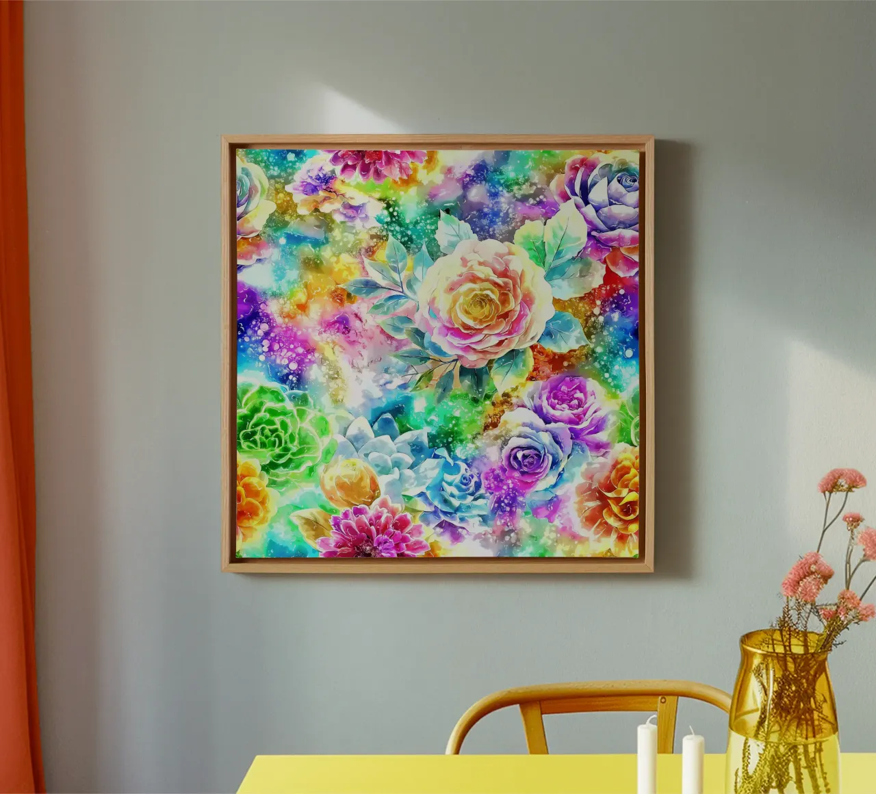 Etherisch bloemenlandschap canvas met Baklijst van Botanical Pattern House