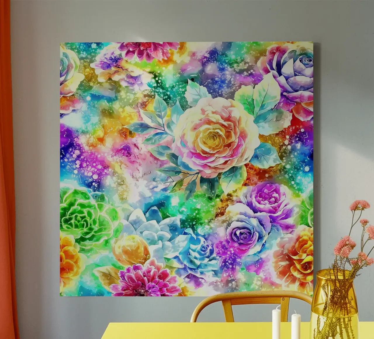 Etherisch bloemenlandschap canvas met Baklijst van Botanical Pattern House