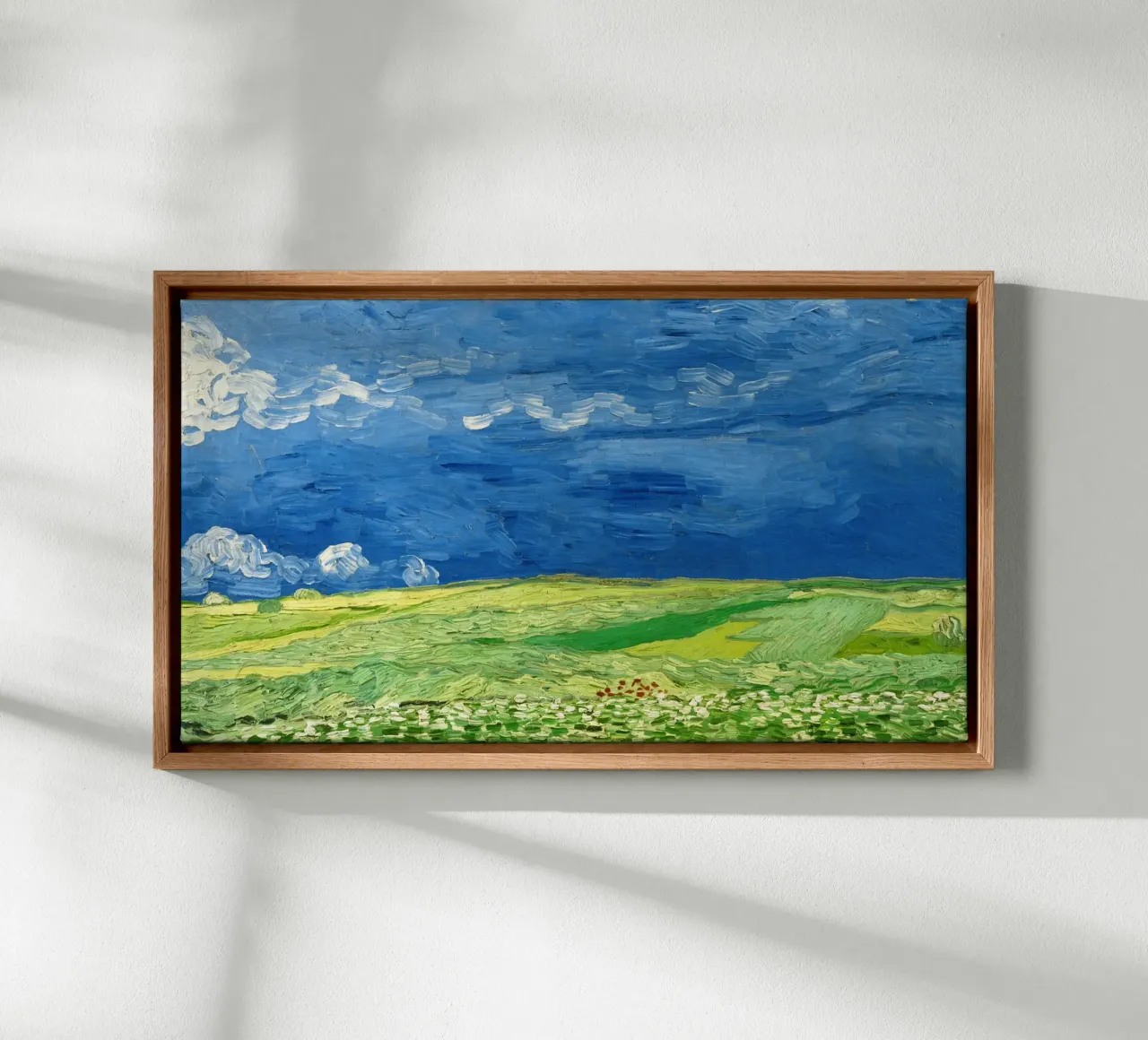 Wheatfield Under Thunderclouds (1890) by Vincent van Gogh canvas with Floater frame by Van Gogh Prints