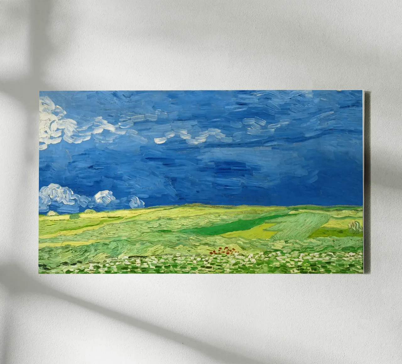 Wheatfield Under Thunderclouds (1890) by Vincent van Gogh canvas with Floater frame by Van Gogh Prints