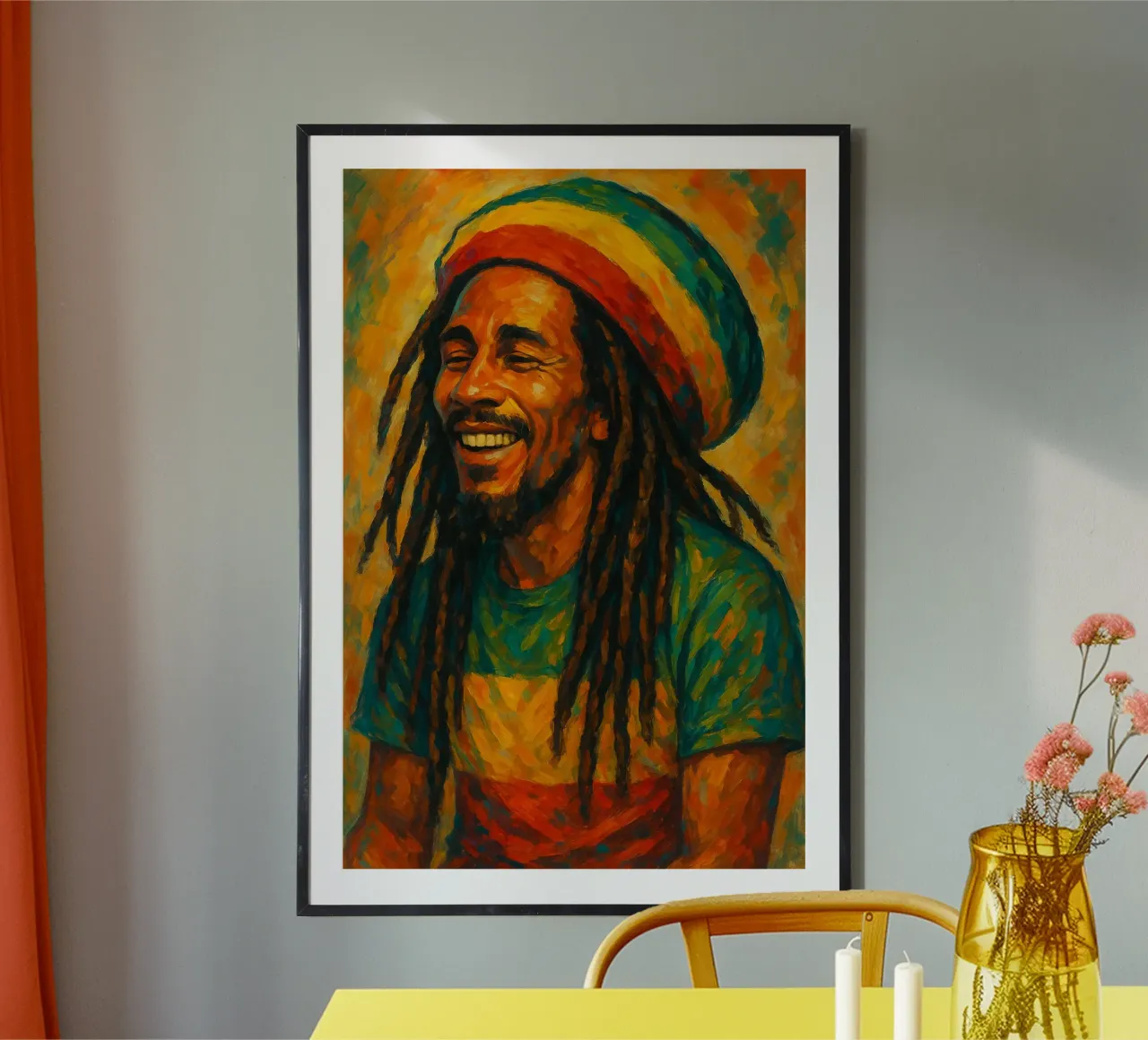 Spirito Reggae a colori poster con telaio in legno da Sayfudin