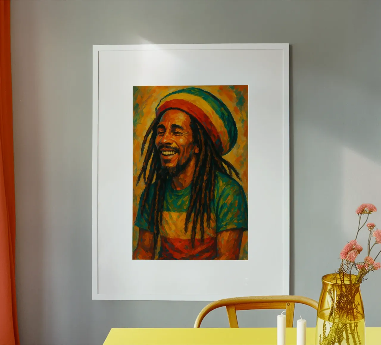 Spirito Reggae a colori poster con telaio in legno da Sayfudin