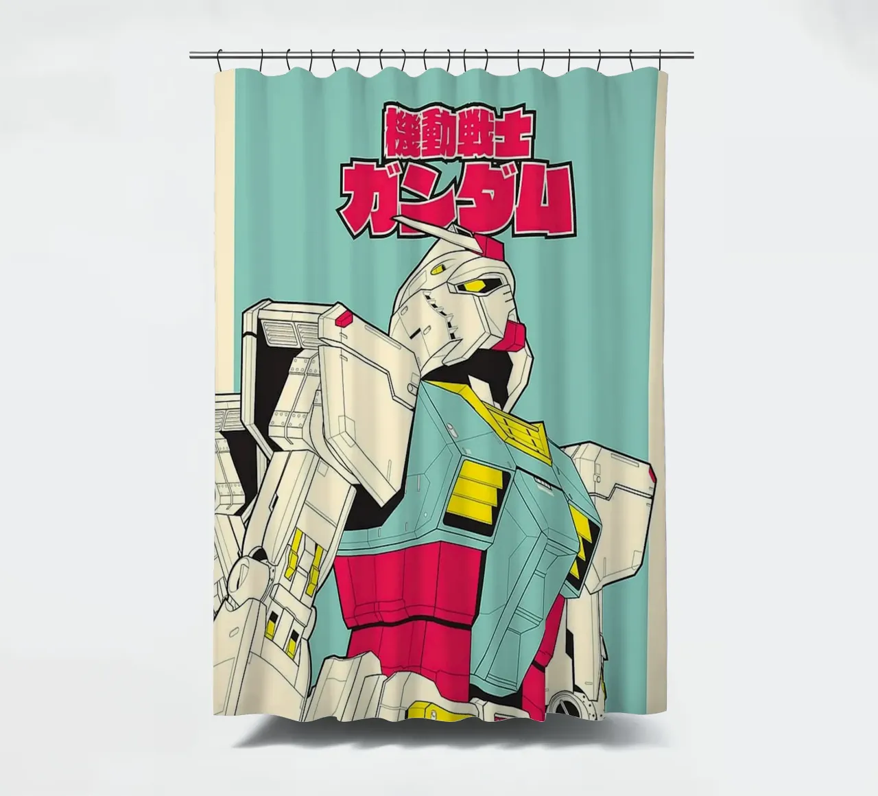 Gundam robot shower curtain by Waylons Studio