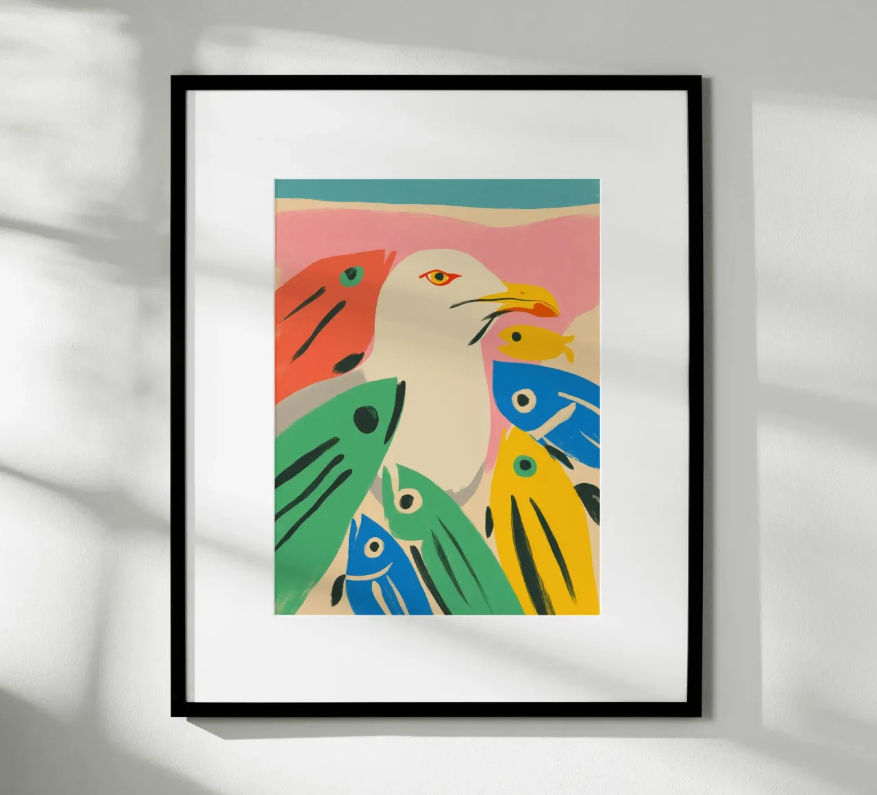 Gabbiano di compleanno | Disegno marittimo poster con telaio in plastica da Autofocus
