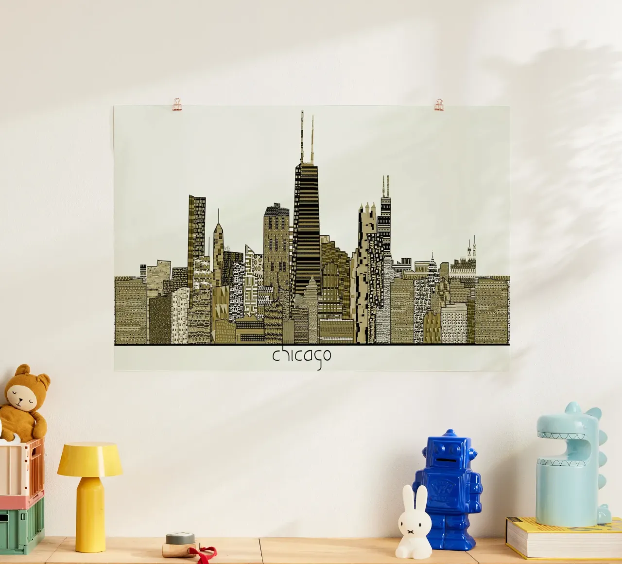 chicago vintage poster met houten frame van Brian Buckley