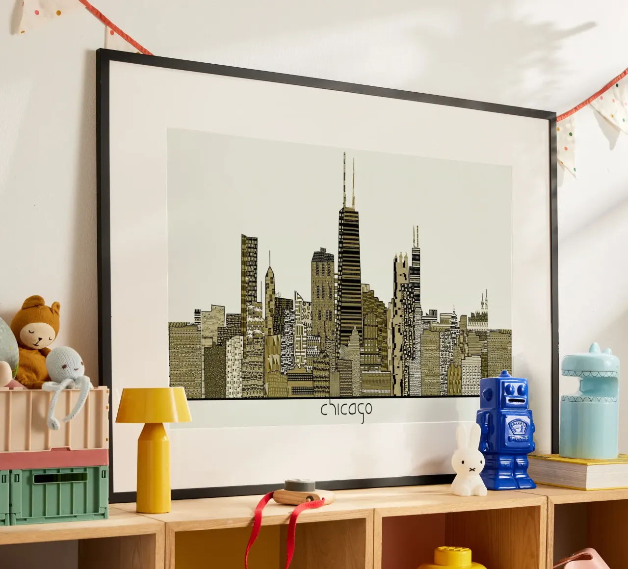 chicago vintage poster met houten frame van Brian Buckley
