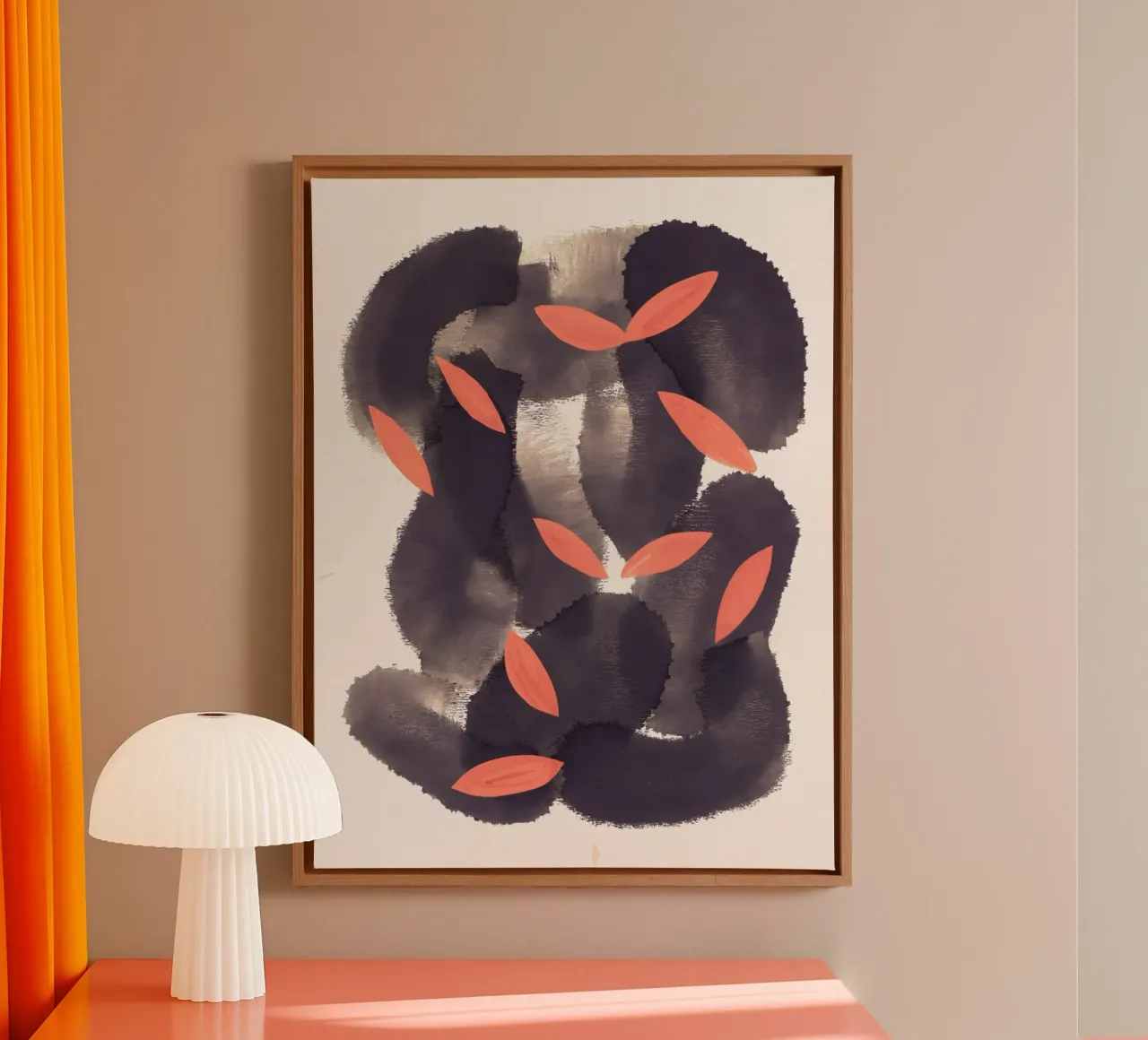 Penseelwerk vet abstract canvas met Baklijst van Little Dean