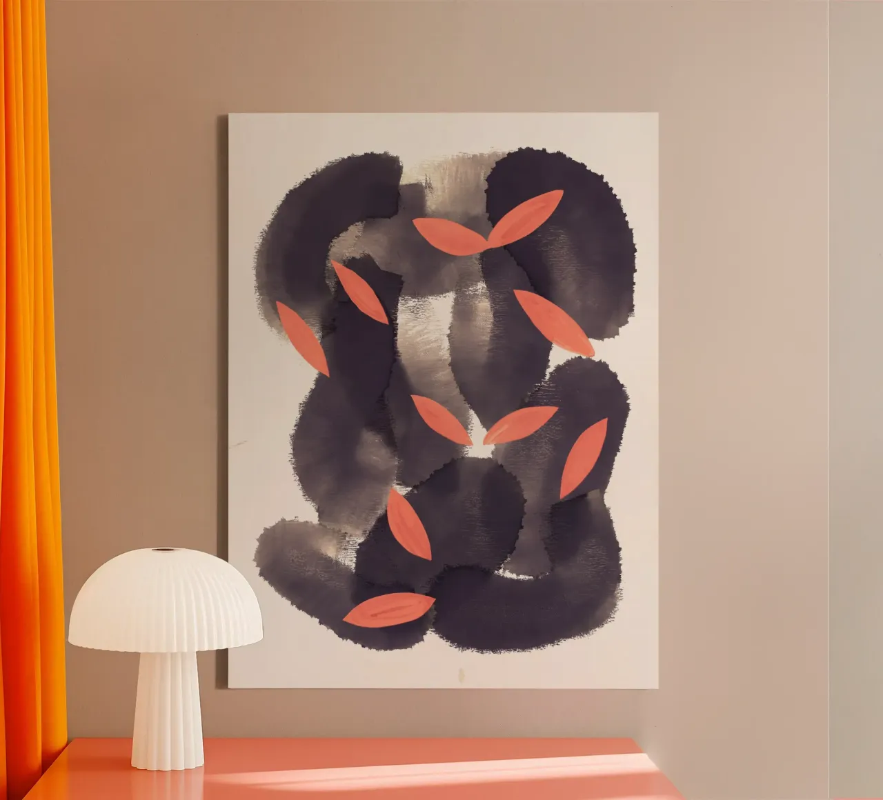 Penseelwerk vet abstract canvas met Baklijst van Little Dean