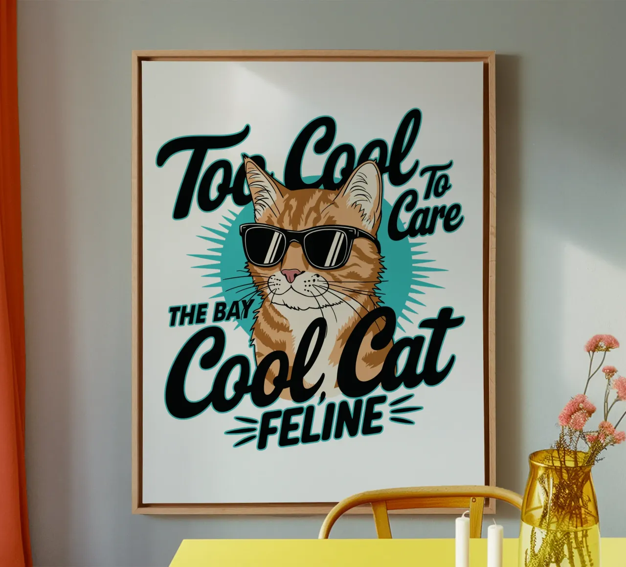Too Cool To Care, The Bay Cool Cat Feline canvas with Floater frame by edsonramosart