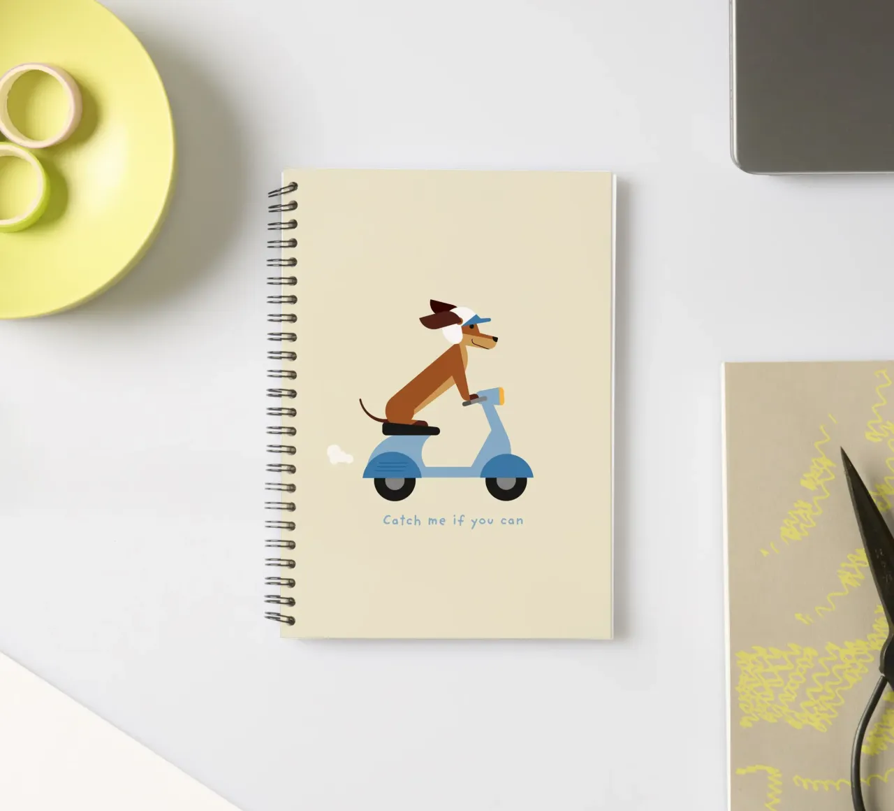 Catch me if you can Dackel auf Motorroller spiral notebook by Carolin Vonhoff