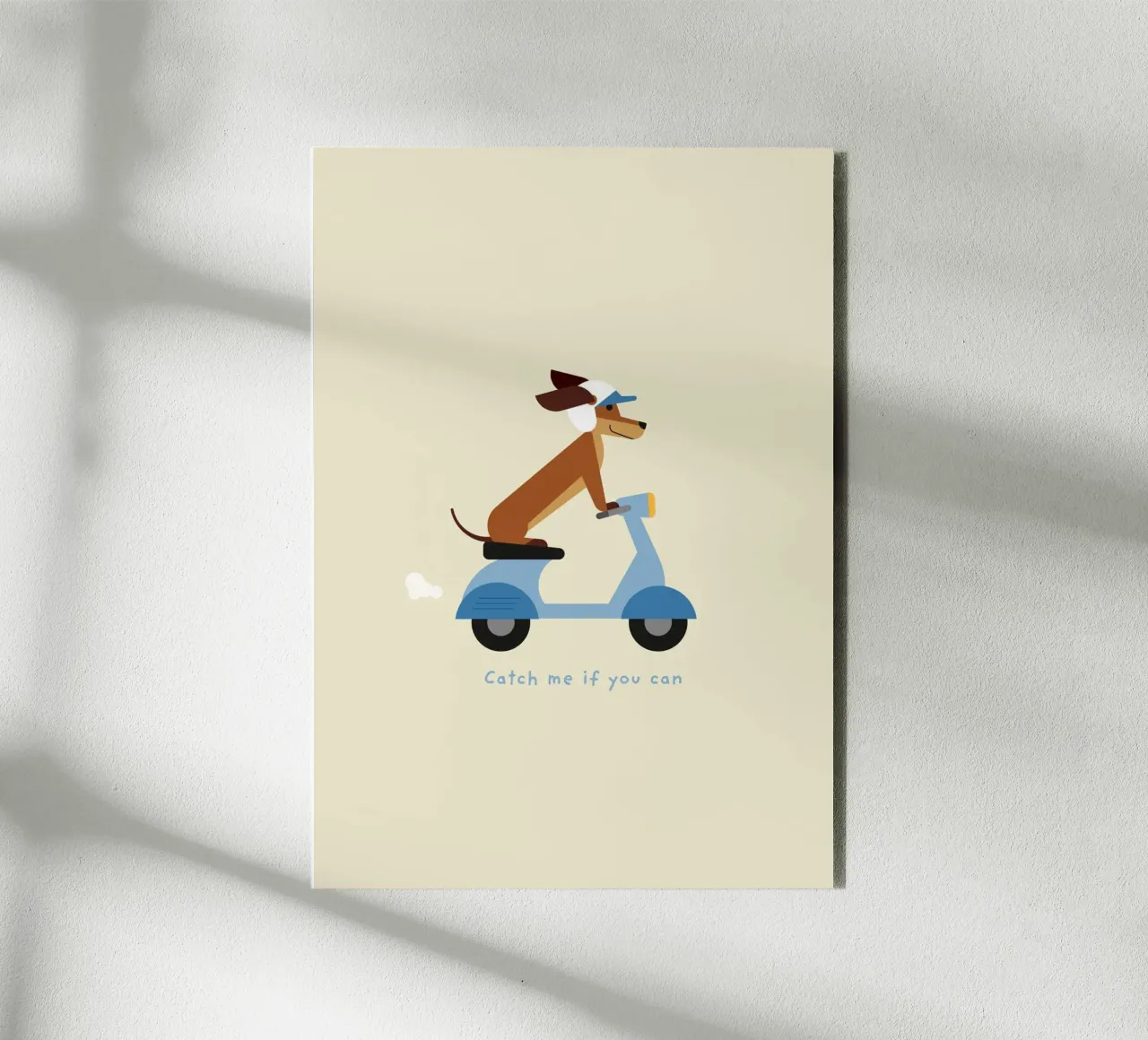Catch me if you can Dackel auf Motorroller forex plate by Carolin Vonhoff