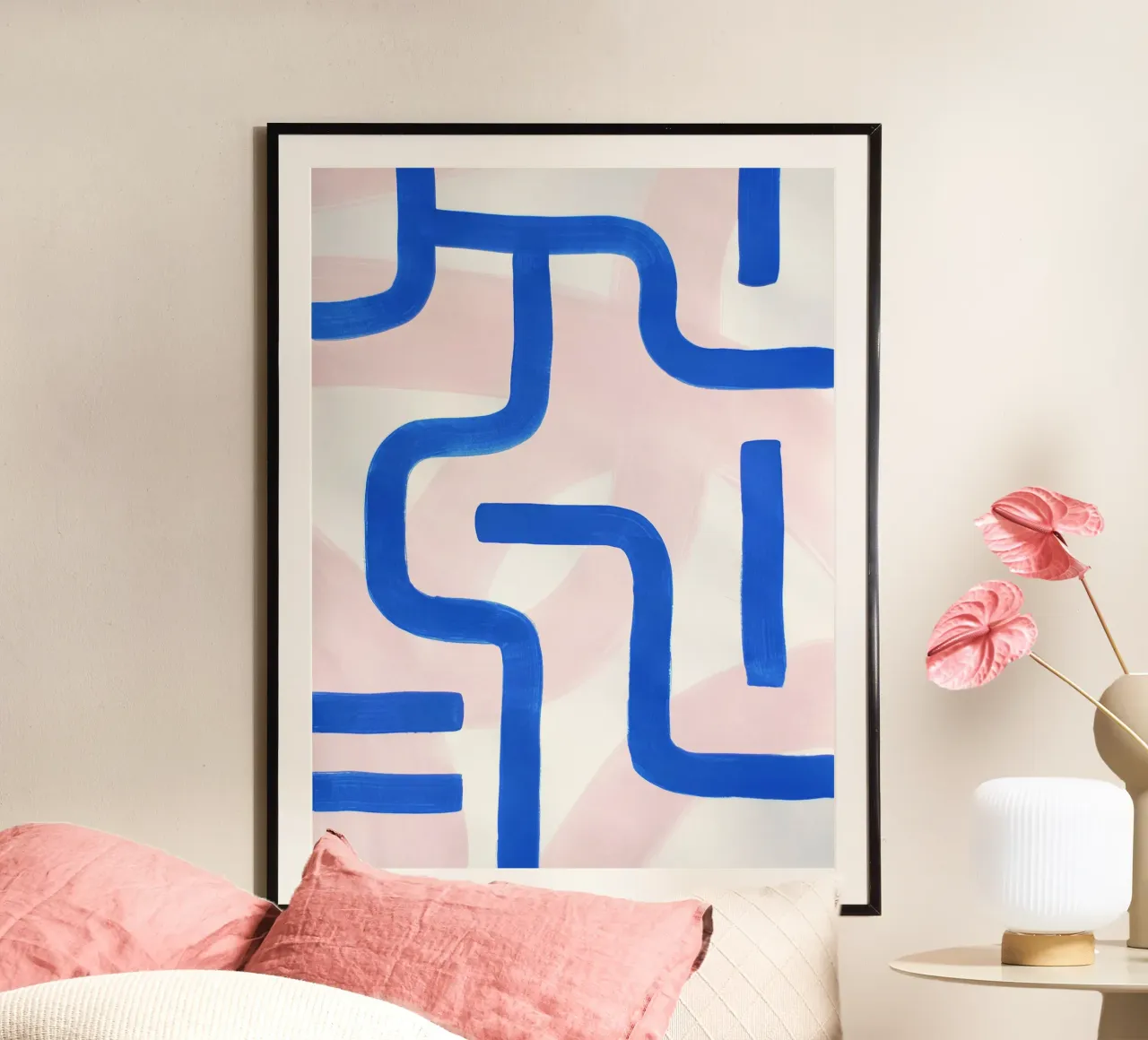 Blue Ways Abstract Painting poster with wooden frame by adrianooliveira