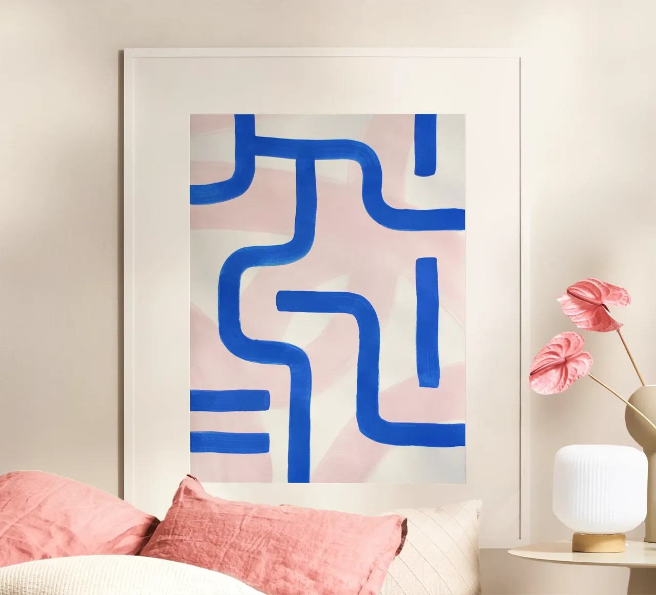 Blue Ways Abstract Painting poster with wooden frame by adrianooliveira