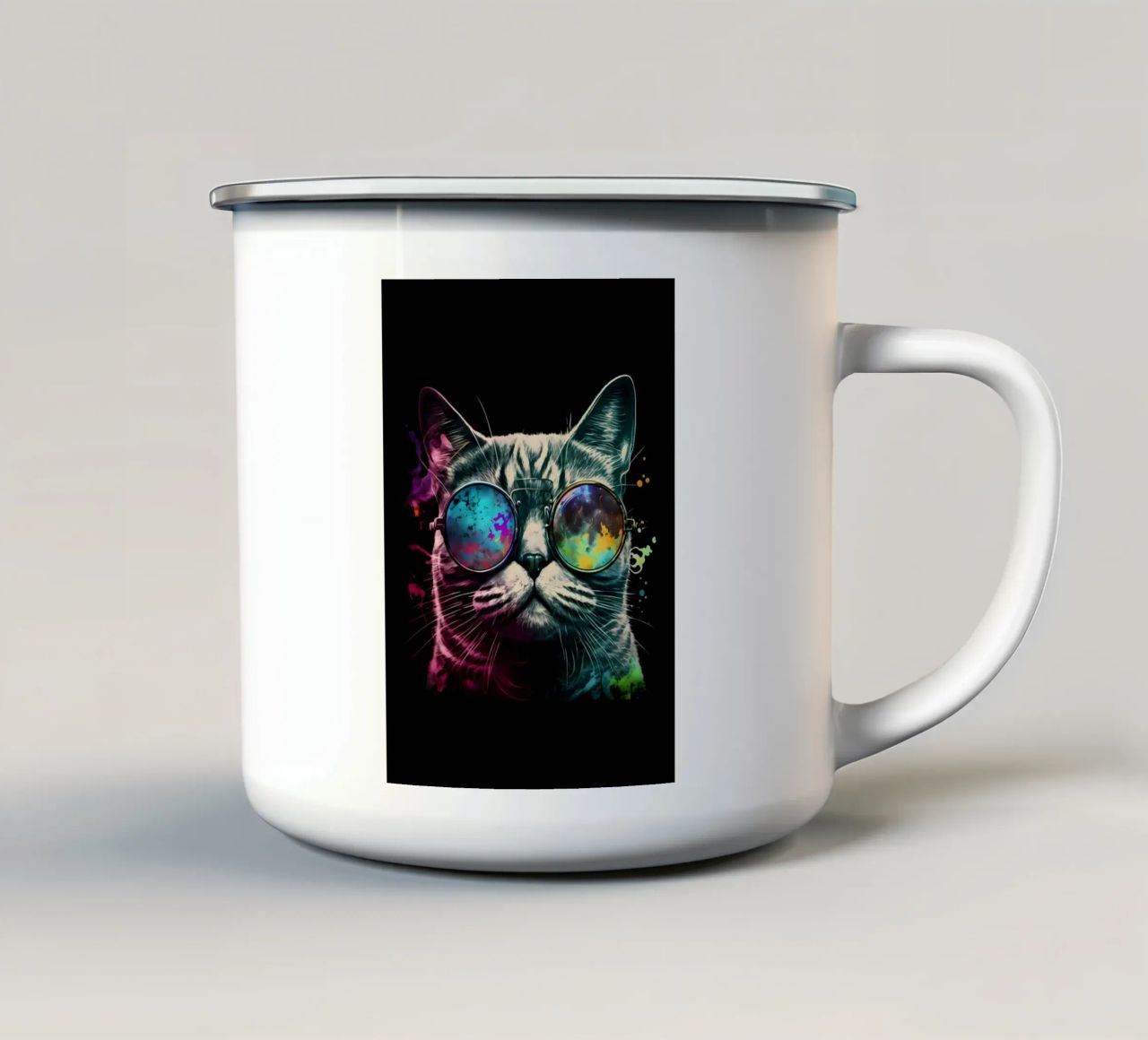 occhiali da sole gatto colore-splash riflessione cool tazza in smalto da Daniel Medina