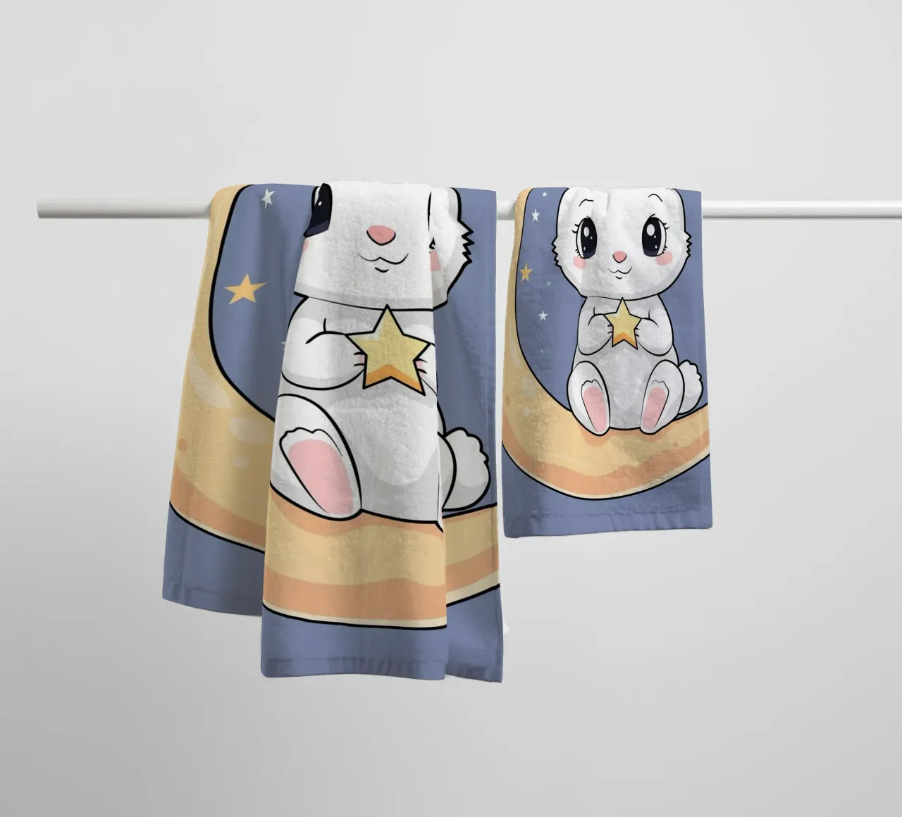 Bunny Vibing on the Moon towel by Kintsugi99