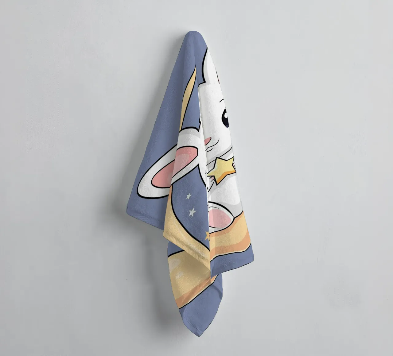 Bunny Vibing on the Moon towel by Kintsugi99