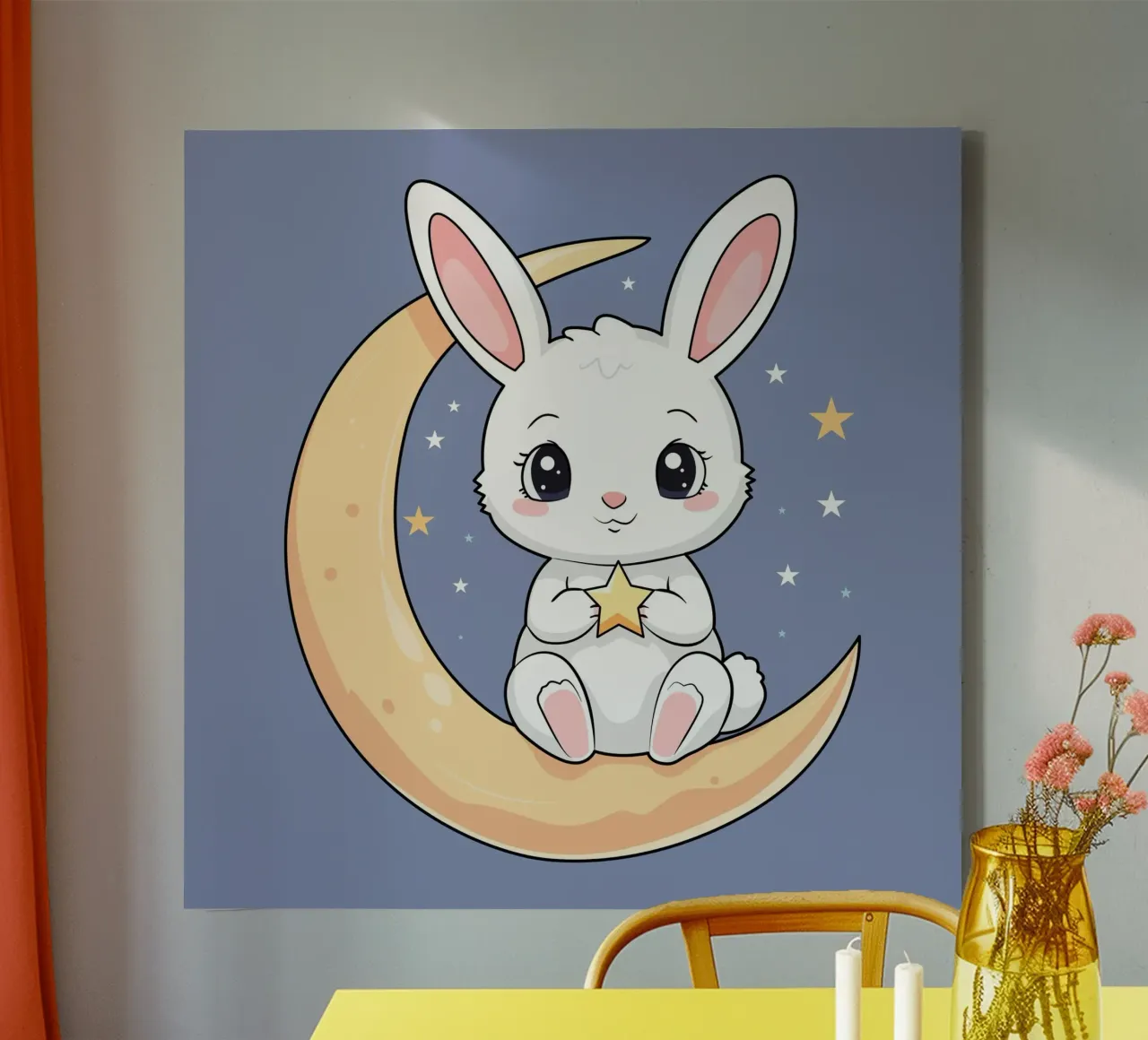 Bunny Vibing on the Moon canvas with Floater frame by Kintsugi99
