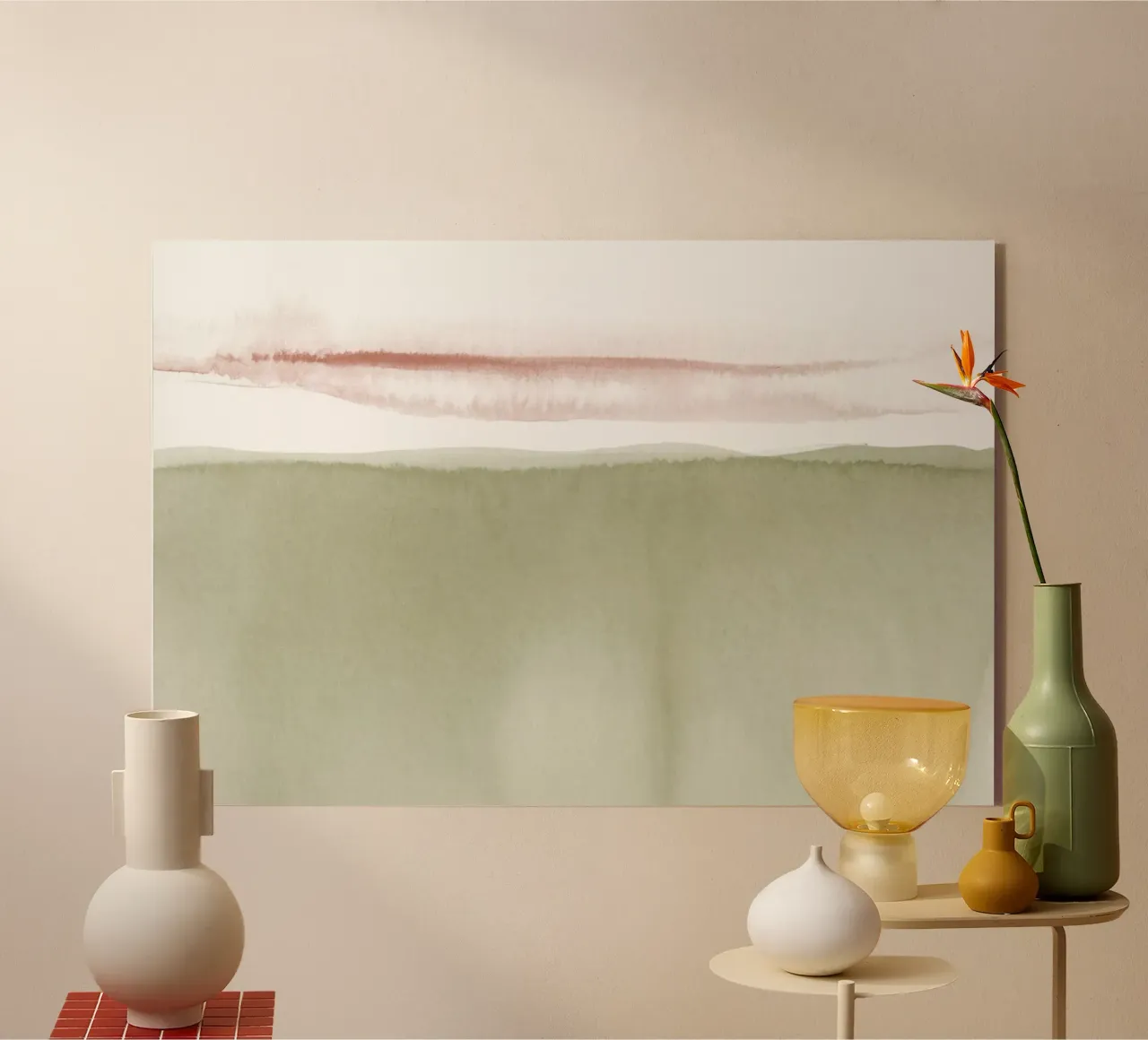 Paisaje minimalista en verde y burdeos metacrilato de NouveauPrints