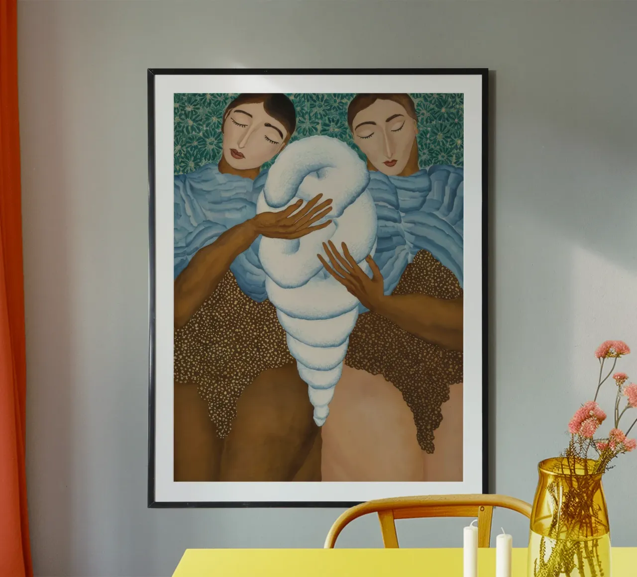 Abbraccio del vento sacro poster con telaio in alluminio da Obisidian Brush