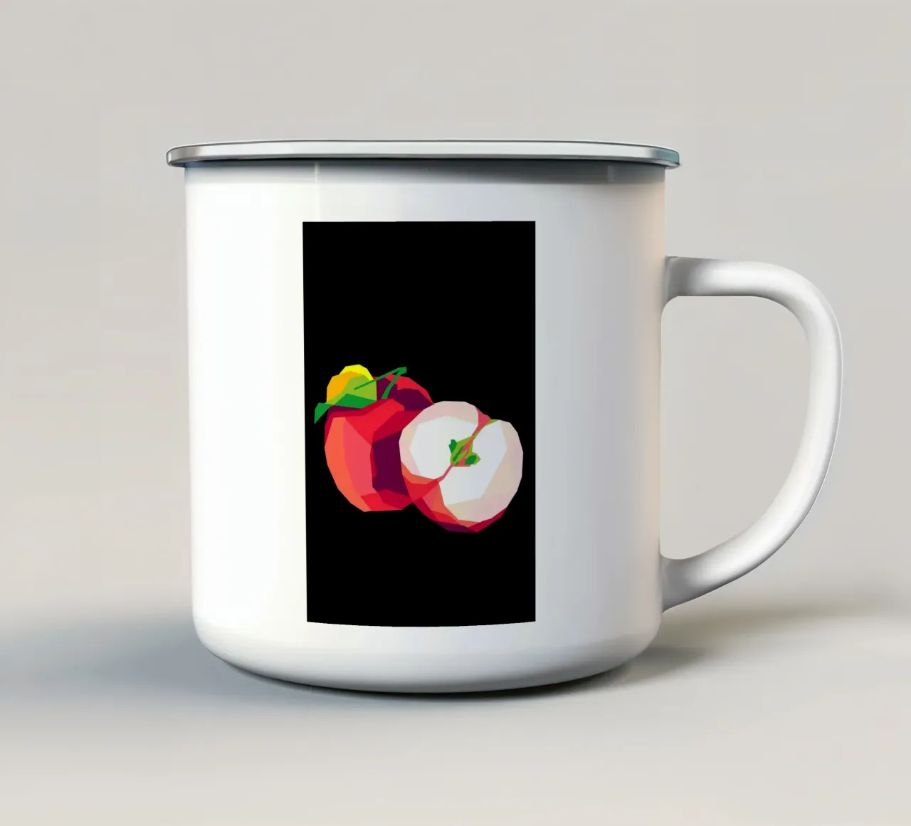 Apfelfrucht Apfel in Scheiben geschnitten ganzer Apfel Stiel Emaille Tasse von Janine P McGuire