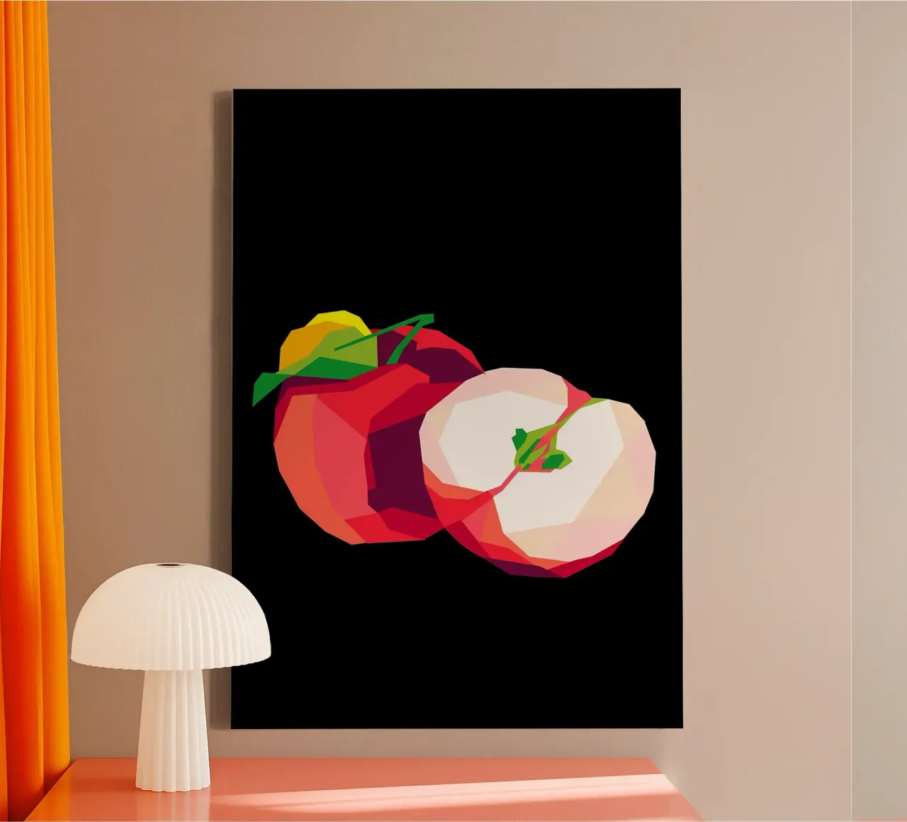 Apfelfrucht Apfel in Scheiben geschnitten ganzer Apfel Stiel Leinwand mit Schattenfugenrahmen von Janine P McGuire