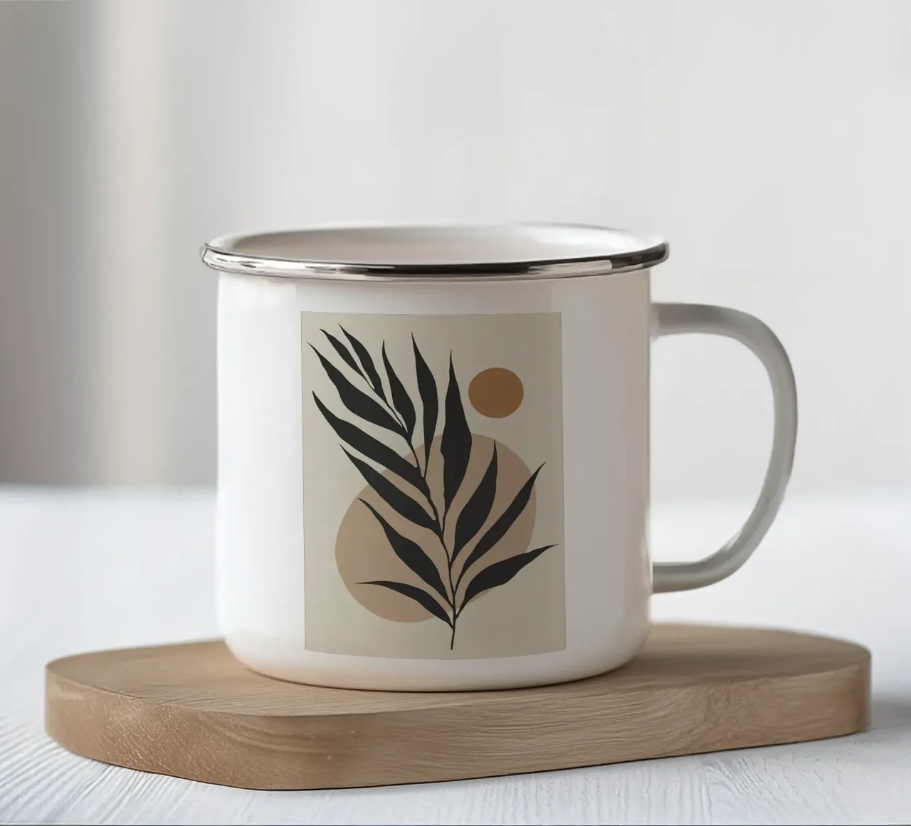 foglie cerchio forme astratte natura botanica tazza in smalto da Janine P McGuire