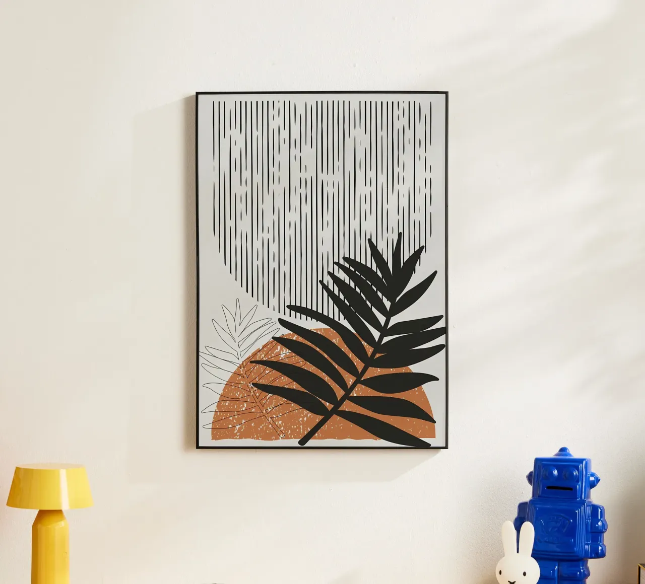 foglie di palma tropicale forme geometriche linee strisce alluminio dibond da Janine P McGuire