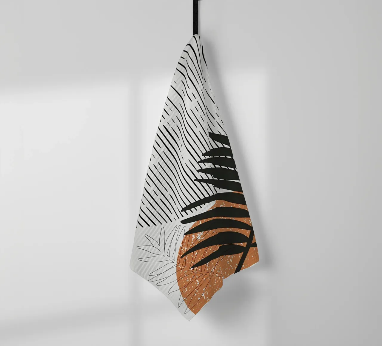 foglie di palma tropicale forme geometriche linee strisce canovaccio da cucina da Janine P McGuire