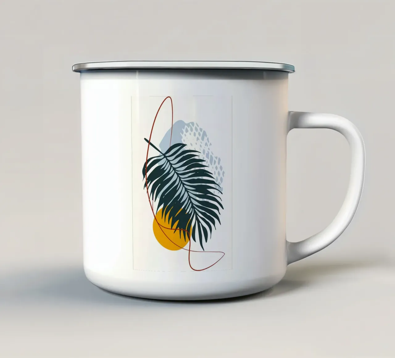 palm leaf minimalistic shapes abstract elements black palm enamel mug by Janine P McGuire
