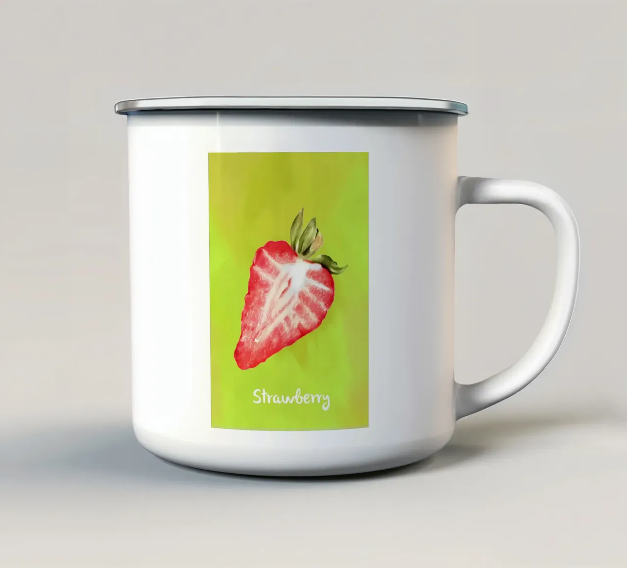 fragola frutta cibo fetta semi frutta rossa foglia tazza in smalto da Janine P McGuire